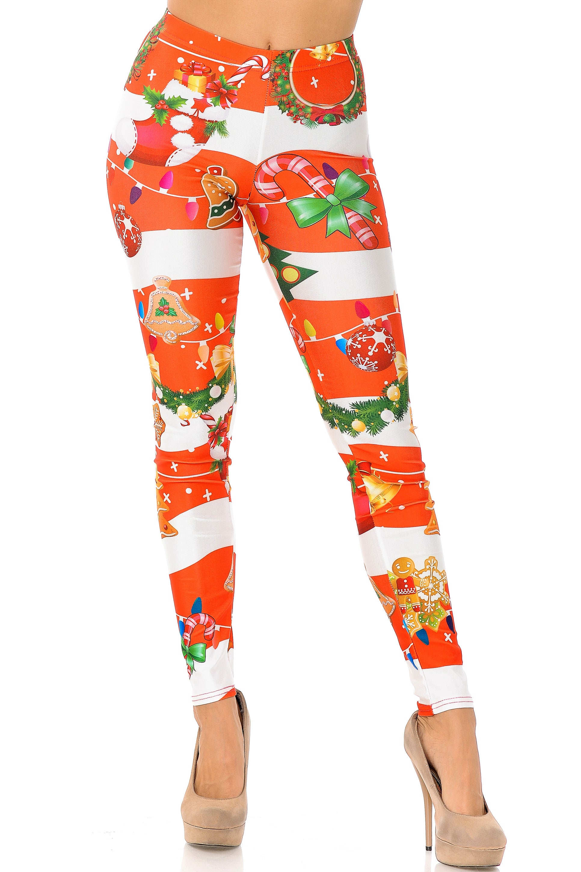 Holiday Festive Red Christmas Garland Wrap Leggings - Plus Size