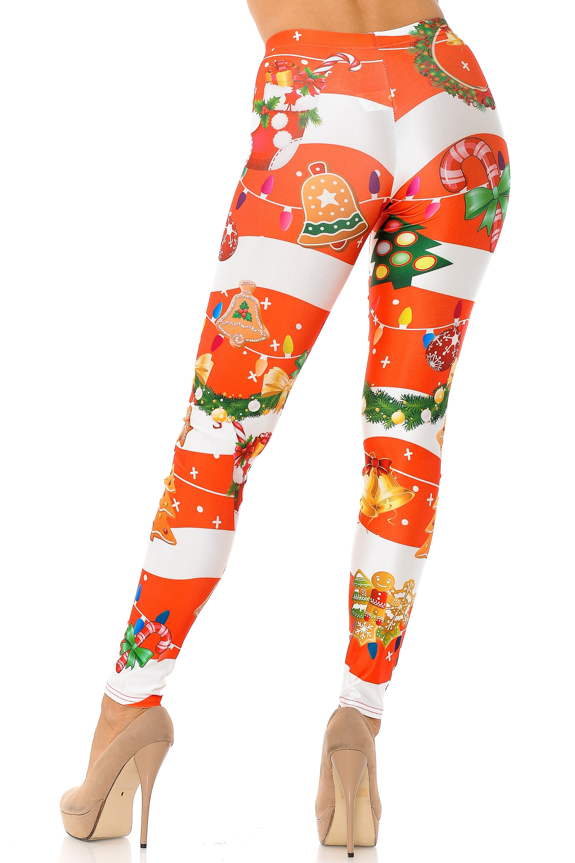 Holiday Festive Red Christmas Garland Wrap Leggings - Plus Size