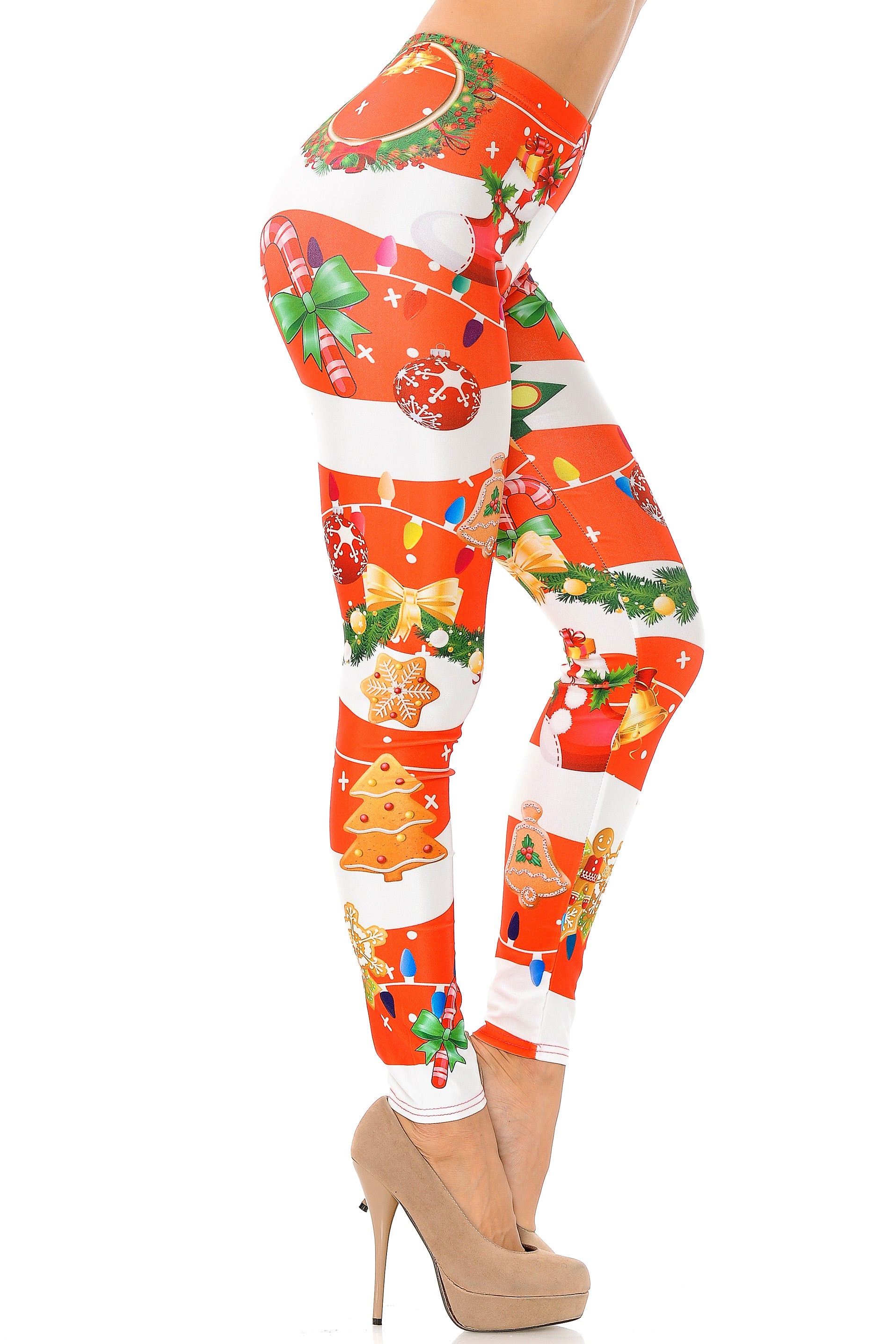Holiday Festive Red Christmas Garland Wrap Leggings - Plus Size