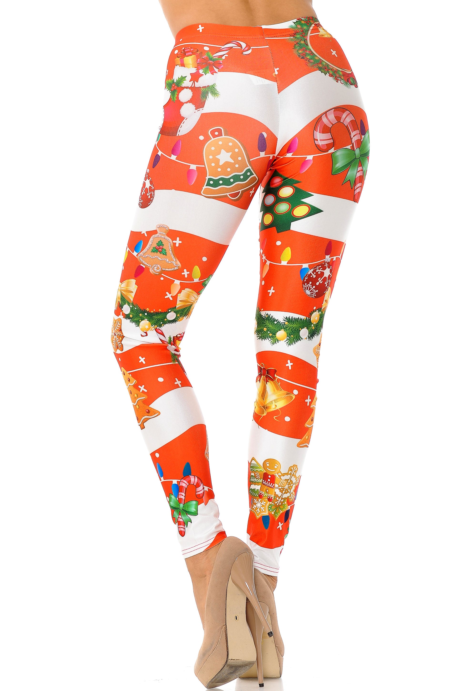 Holiday Festive Red Christmas Garland Wrap Leggings - Plus Size