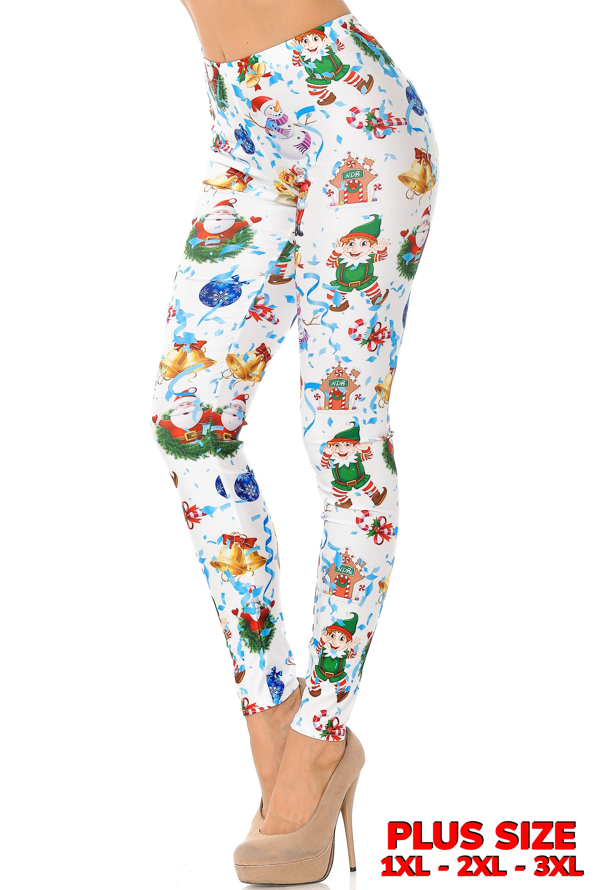 White Wonderful Festive Christmas Leggings - Plus Size