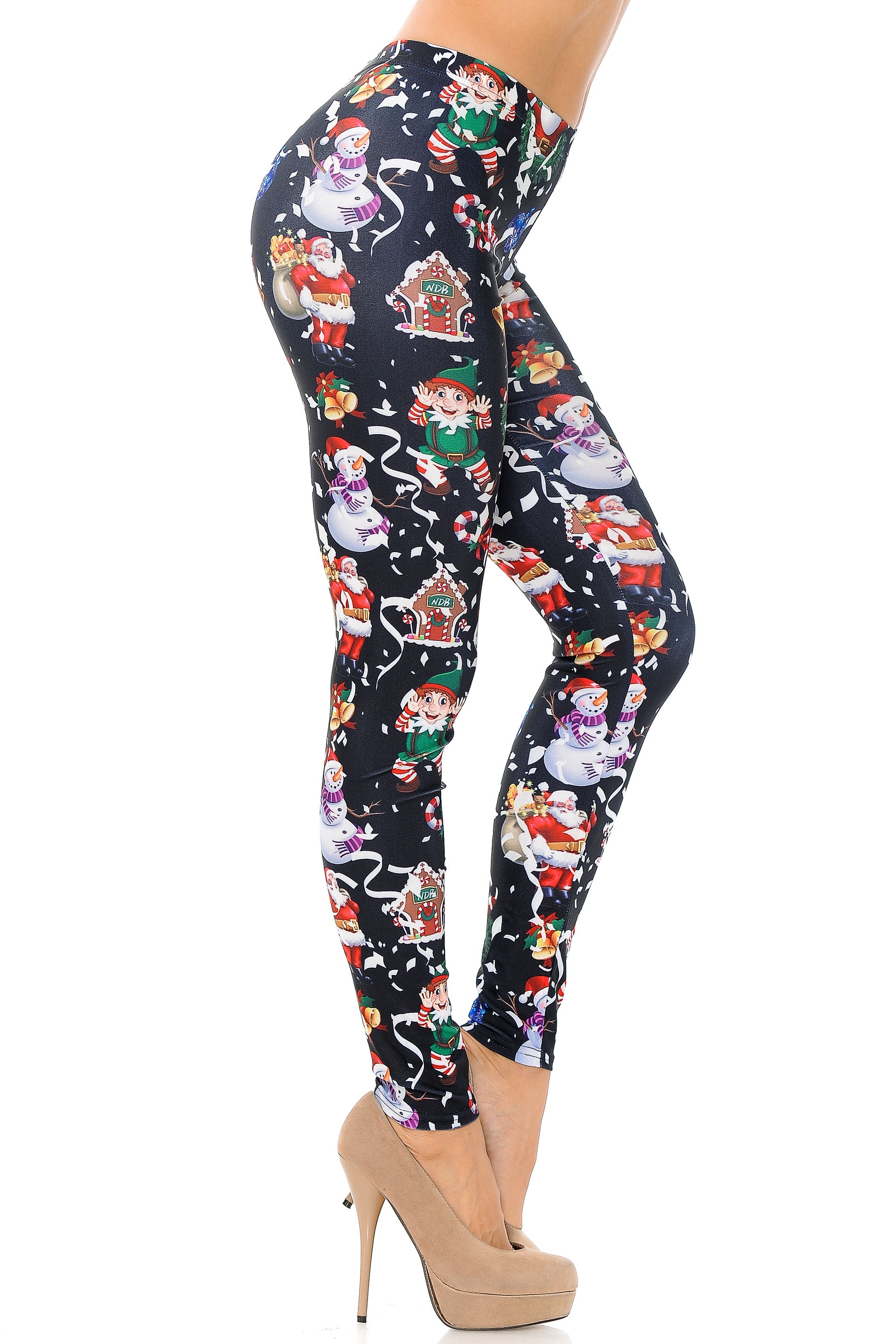Black Wonderful Festive Christmas Leggings - Plus Size