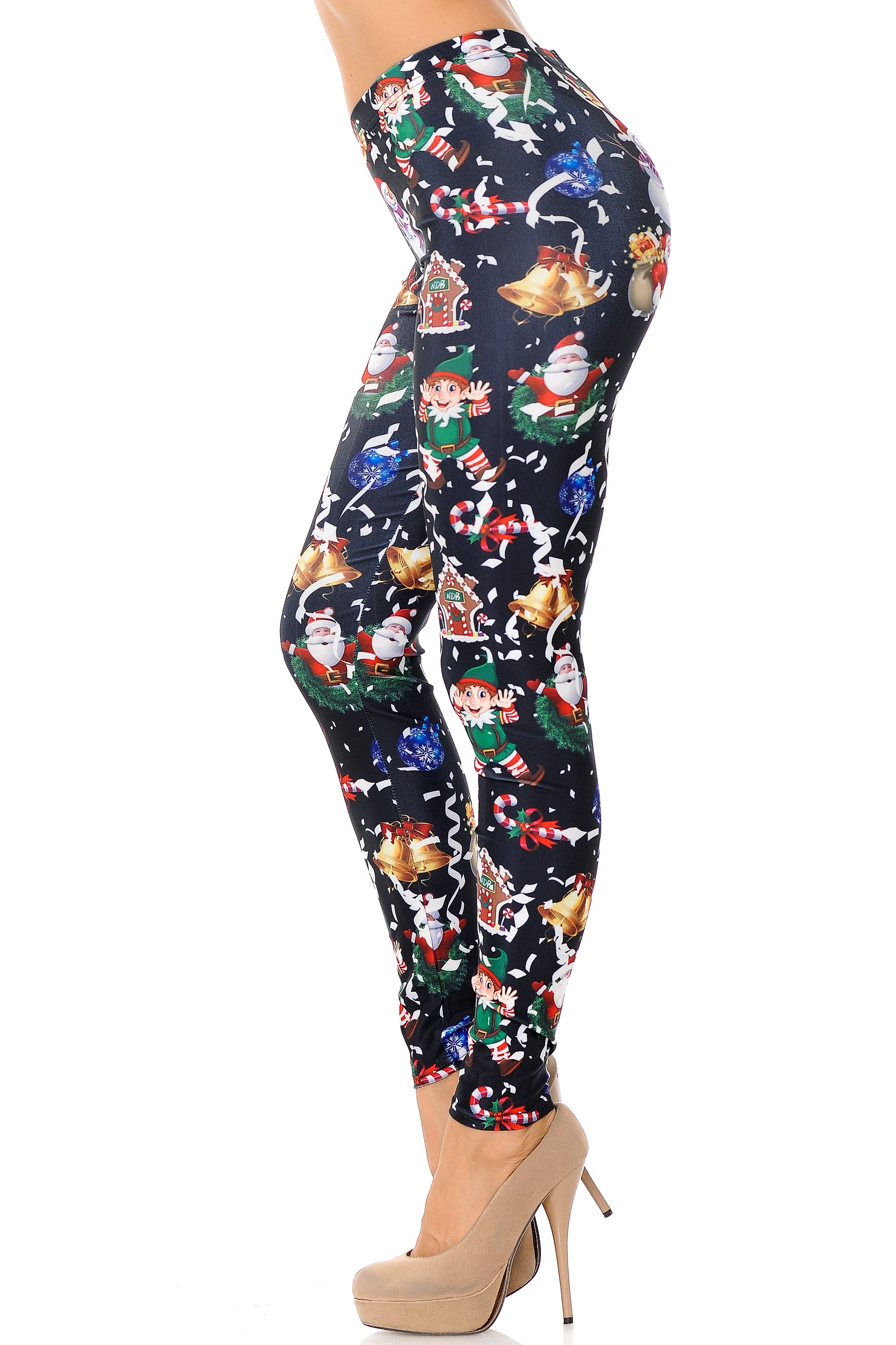 Black Wonderful Festive Christmas Leggings - Plus Size