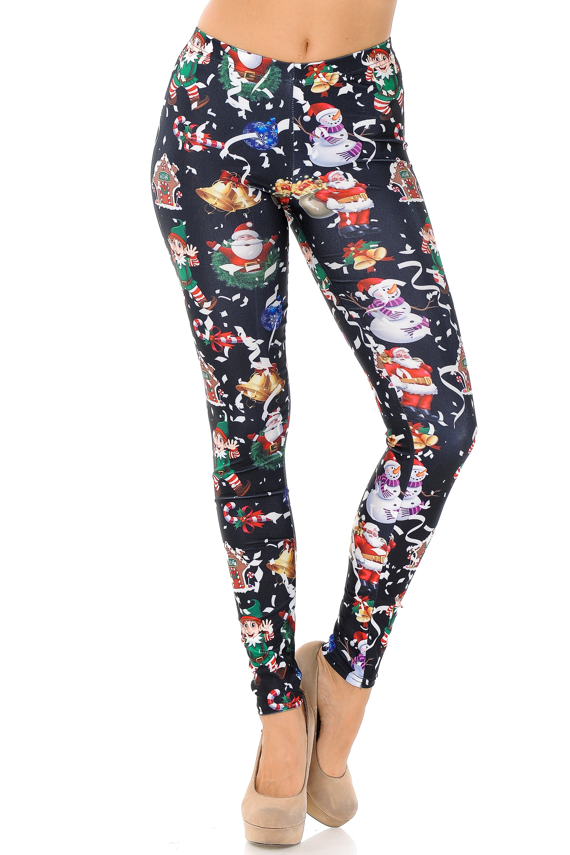 Black Wonderful Festive Christmas Leggings - Plus Size