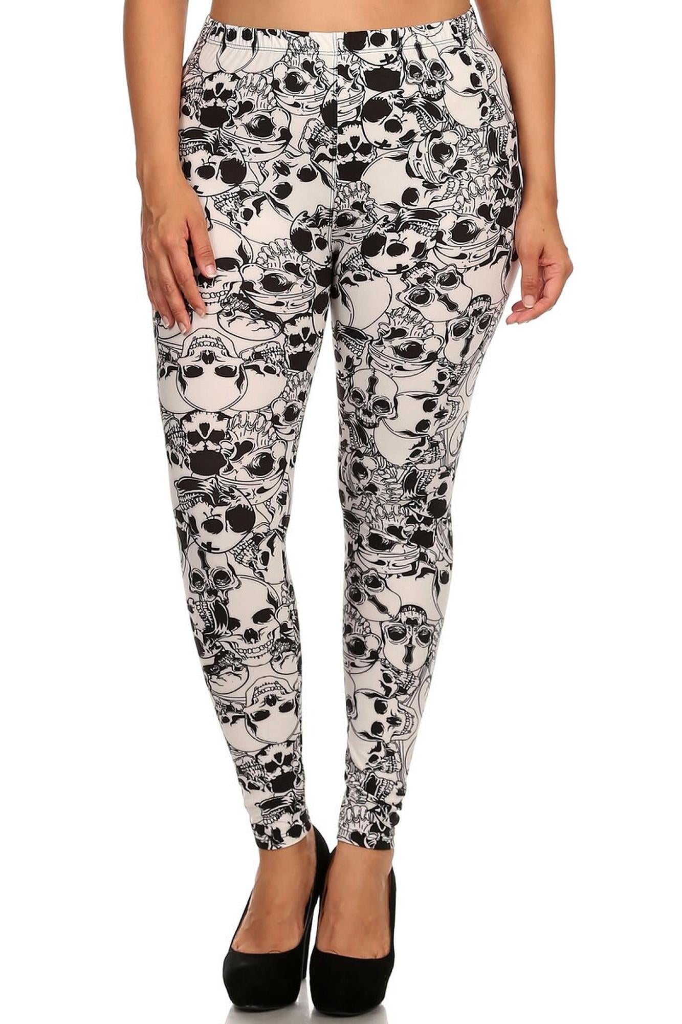 Buttery Soft White Layers of Skulls Plus Size Leggings (One Size Plus,White)