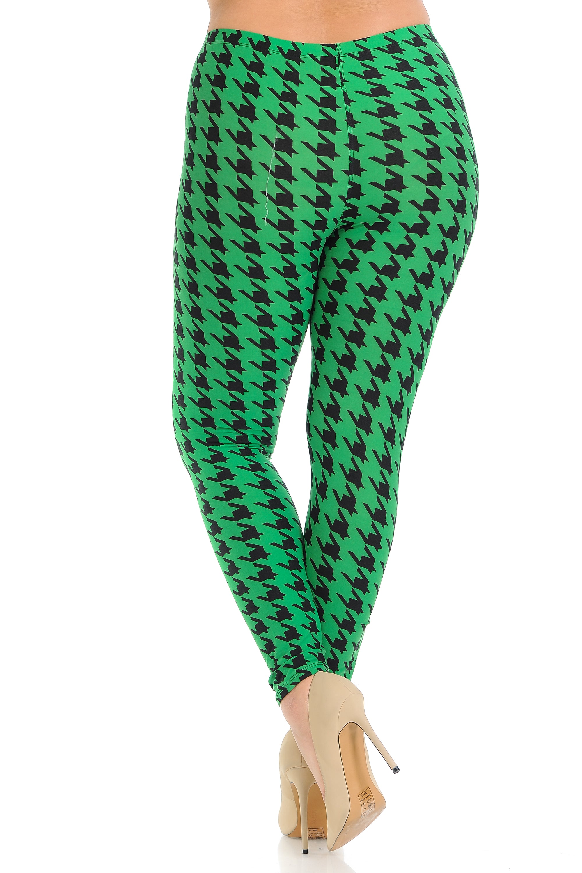 Buttery Soft Green Houndstooth Plus Size Leggings (One Size Plus,Green)