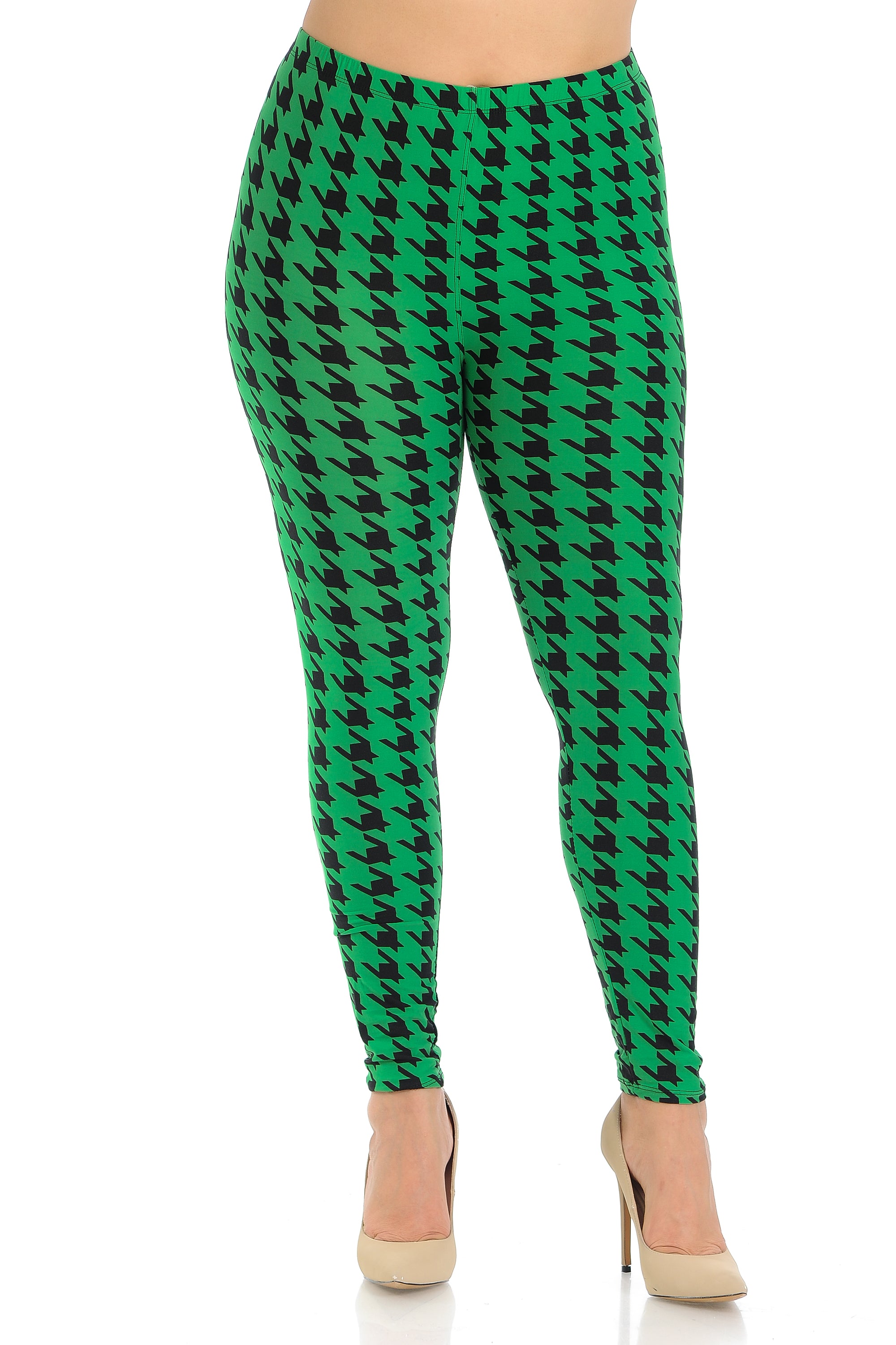 Buttery Soft Green Houndstooth Plus Size Leggings (One Size Plus,Green)