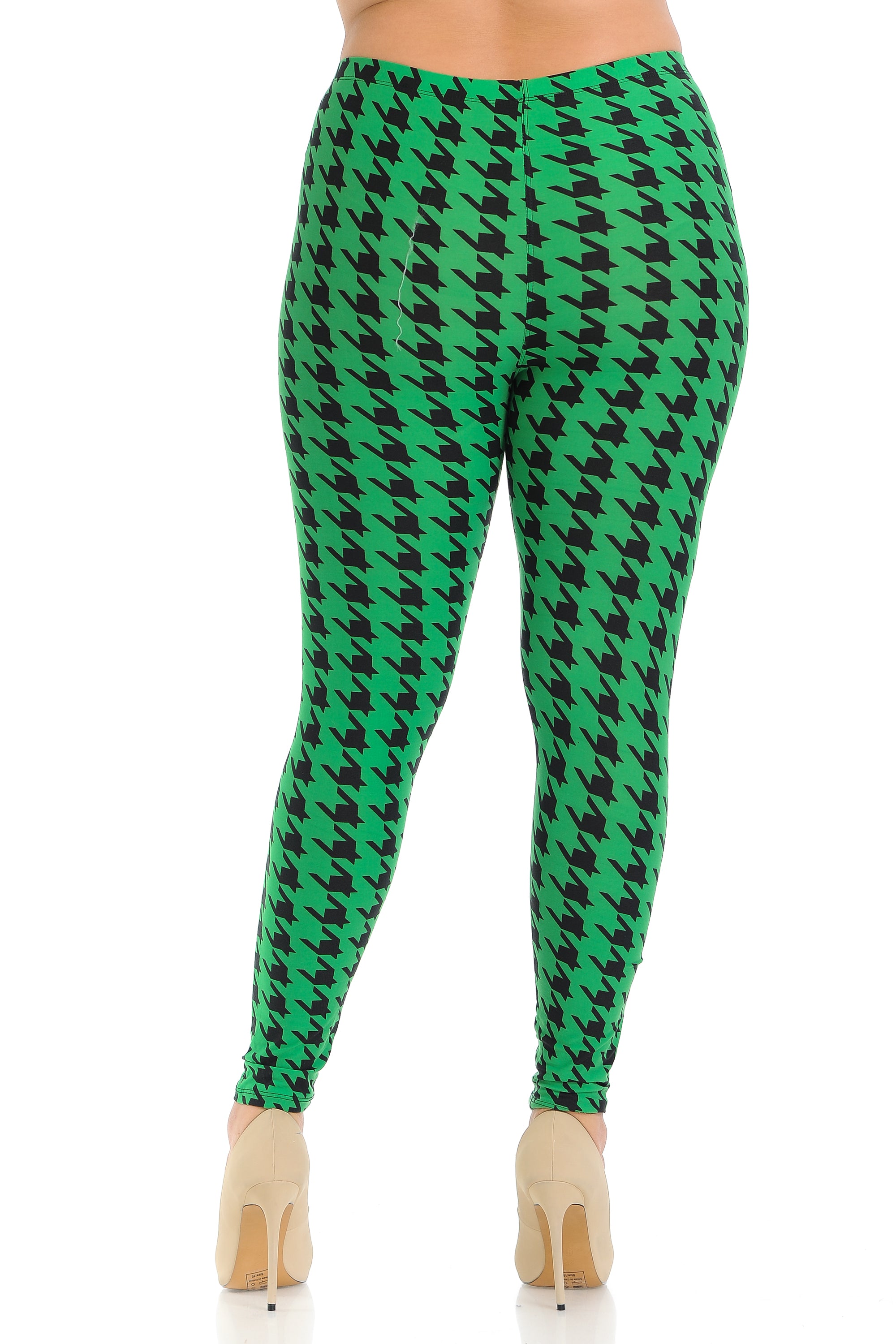 Buttery Soft Green Houndstooth Plus Size Leggings (One Size Plus,Green)
