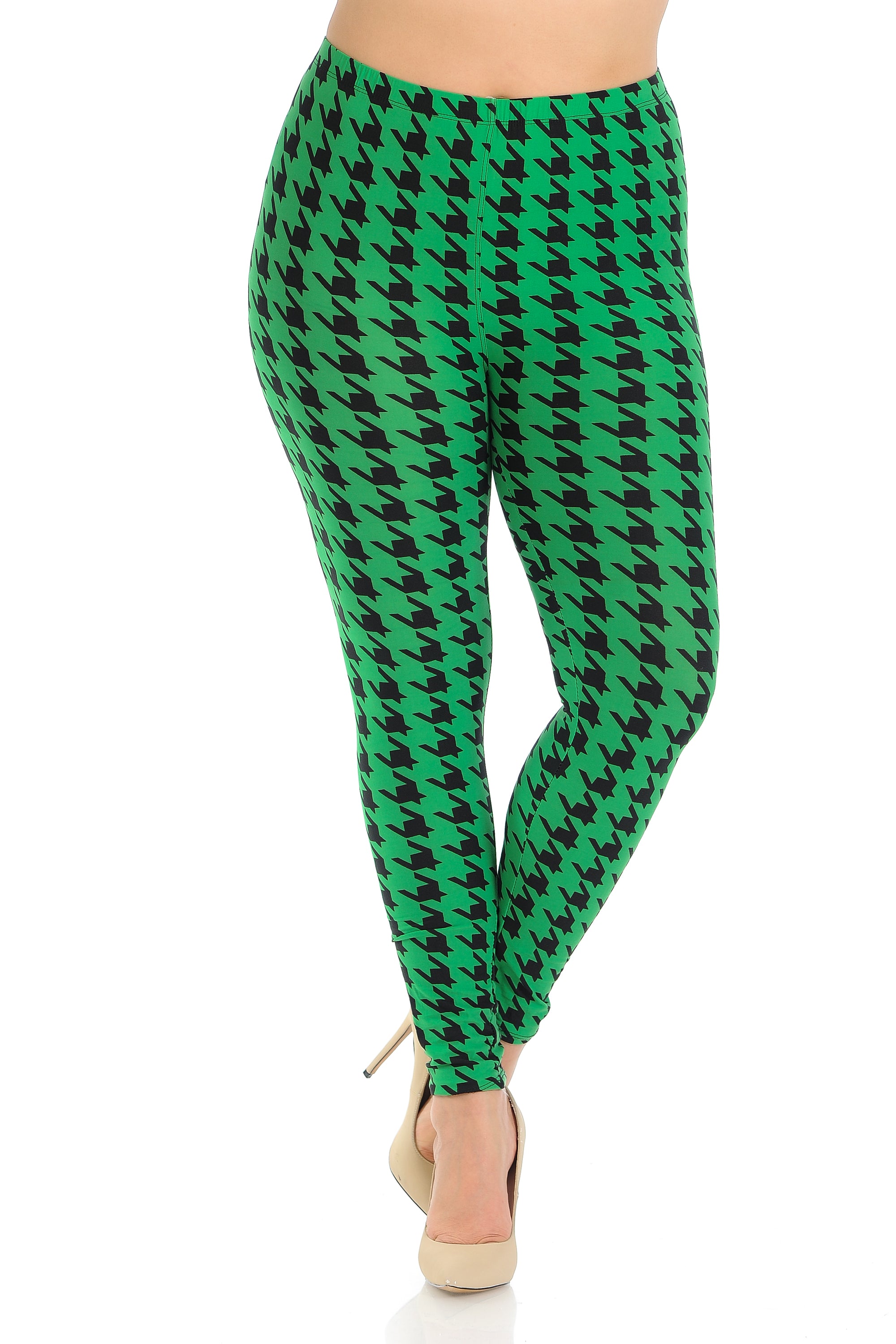 Buttery Soft Green Houndstooth Plus Size Leggings (One Size Plus,Green)