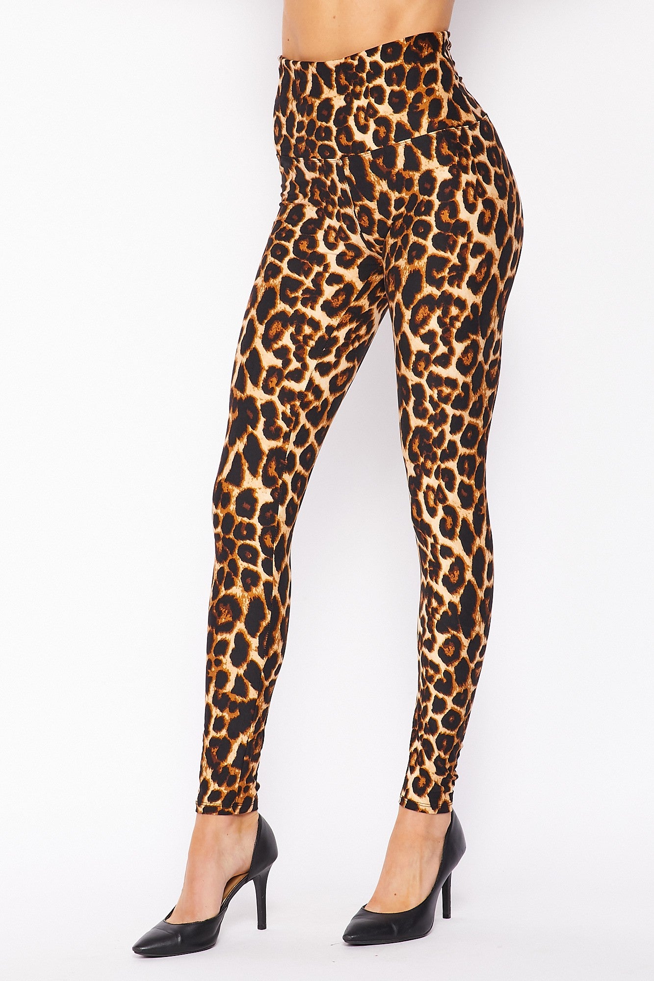 Buttery Smooth Bold and Beautiful High Waist Leopard Plus Size Leggings - 5 Inch Waist (One Size Plus,Brown)