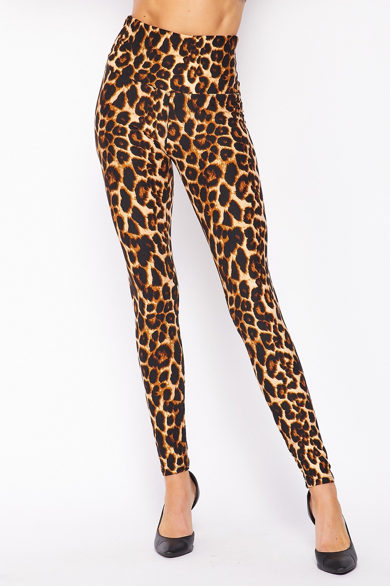 Buttery Smooth Bold and Beautiful High Waist Leopard Plus Size Leggings - 5 Inch Waist (One Size Plus,Brown)