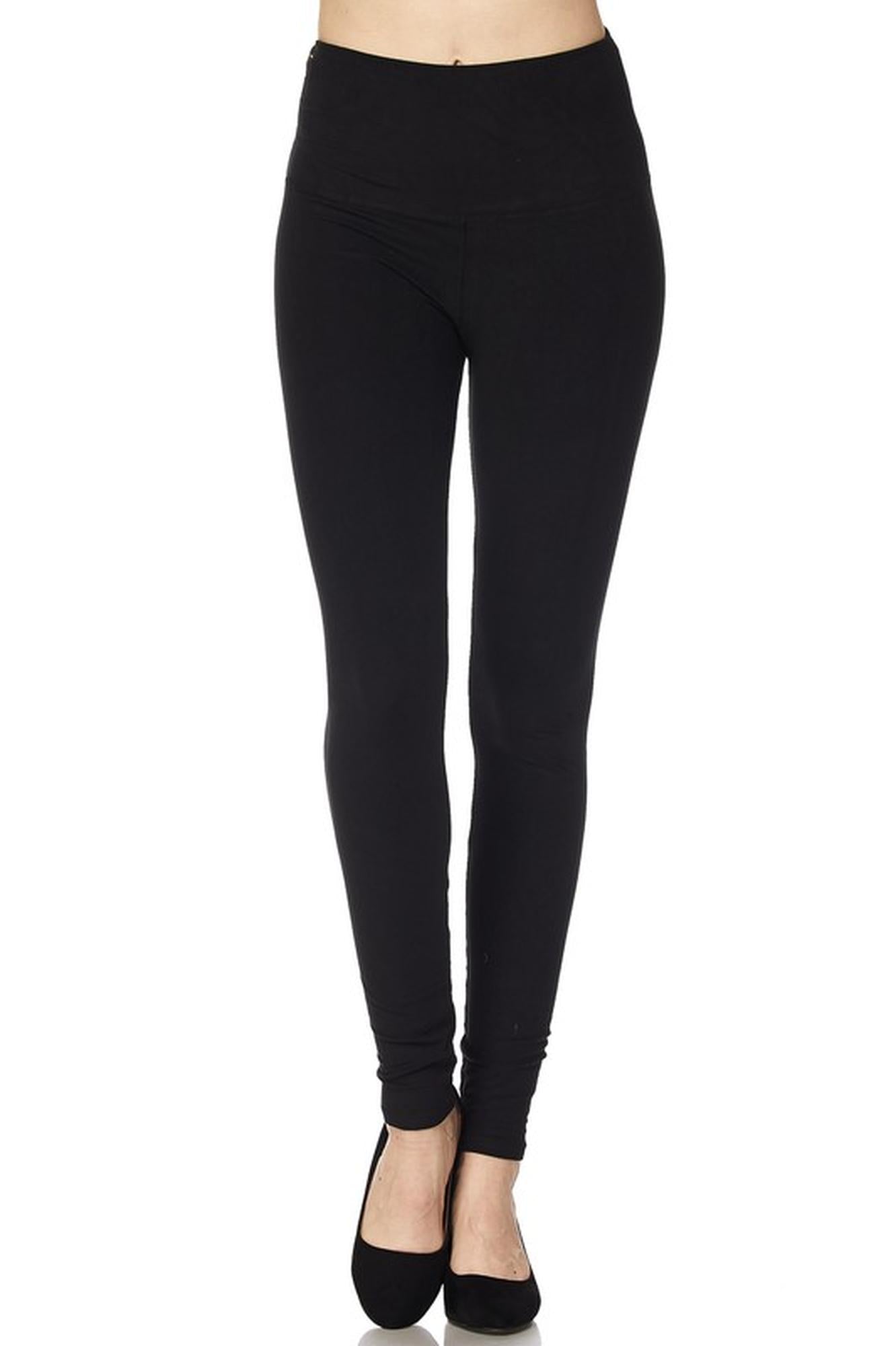 Brushed High Waisted Basic Solid Plus Size Leggings - 5 Inch Waist