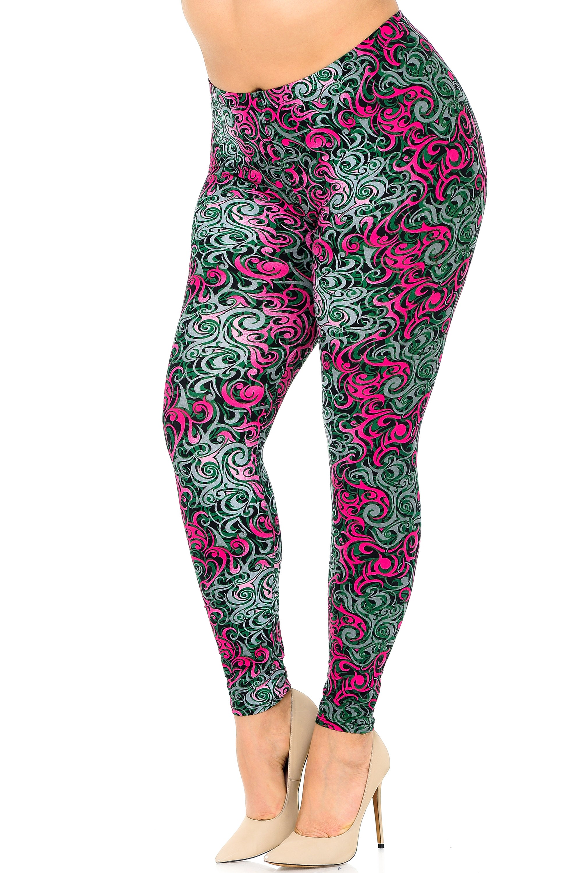 Buttery Soft Fuchsia Tangled Swirl Plus Size Leggings (One Size Plus,Fuchsia)