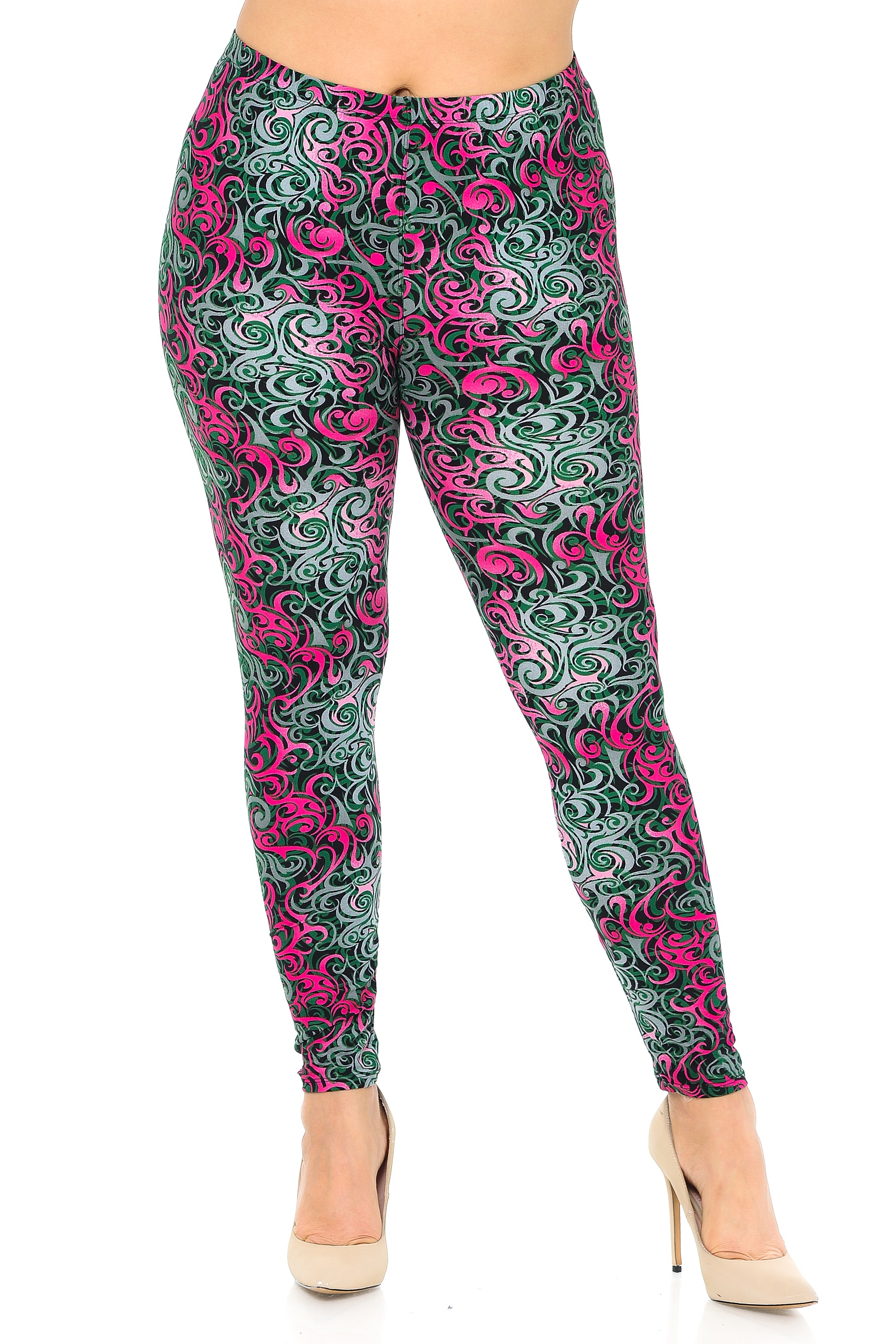 Buttery Soft Fuchsia Tangled Swirl Plus Size Leggings (One Size Plus,Fuchsia)