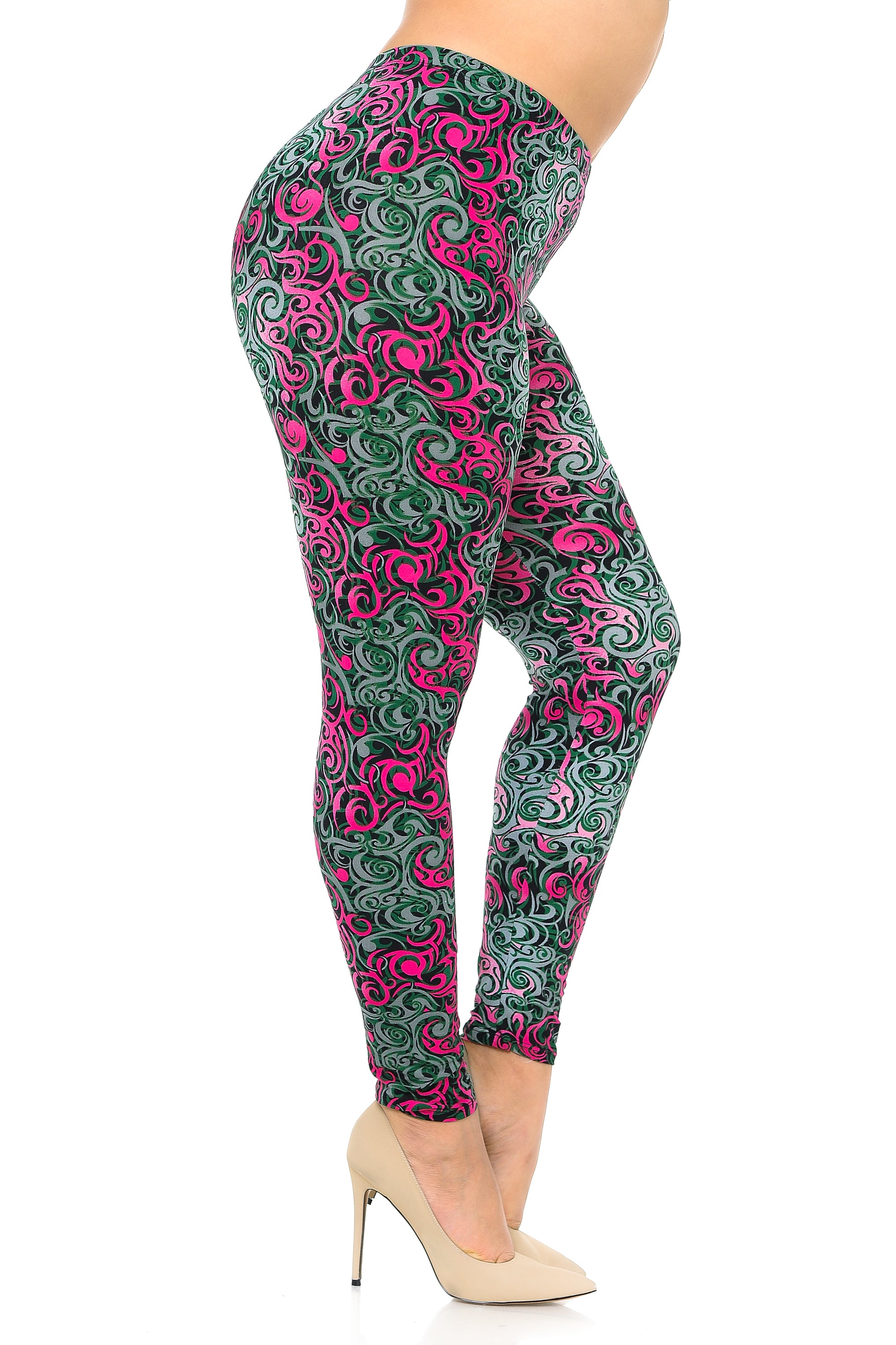 Buttery Soft Fuchsia Tangled Swirl Plus Size Leggings (One Size Plus,Fuchsia)