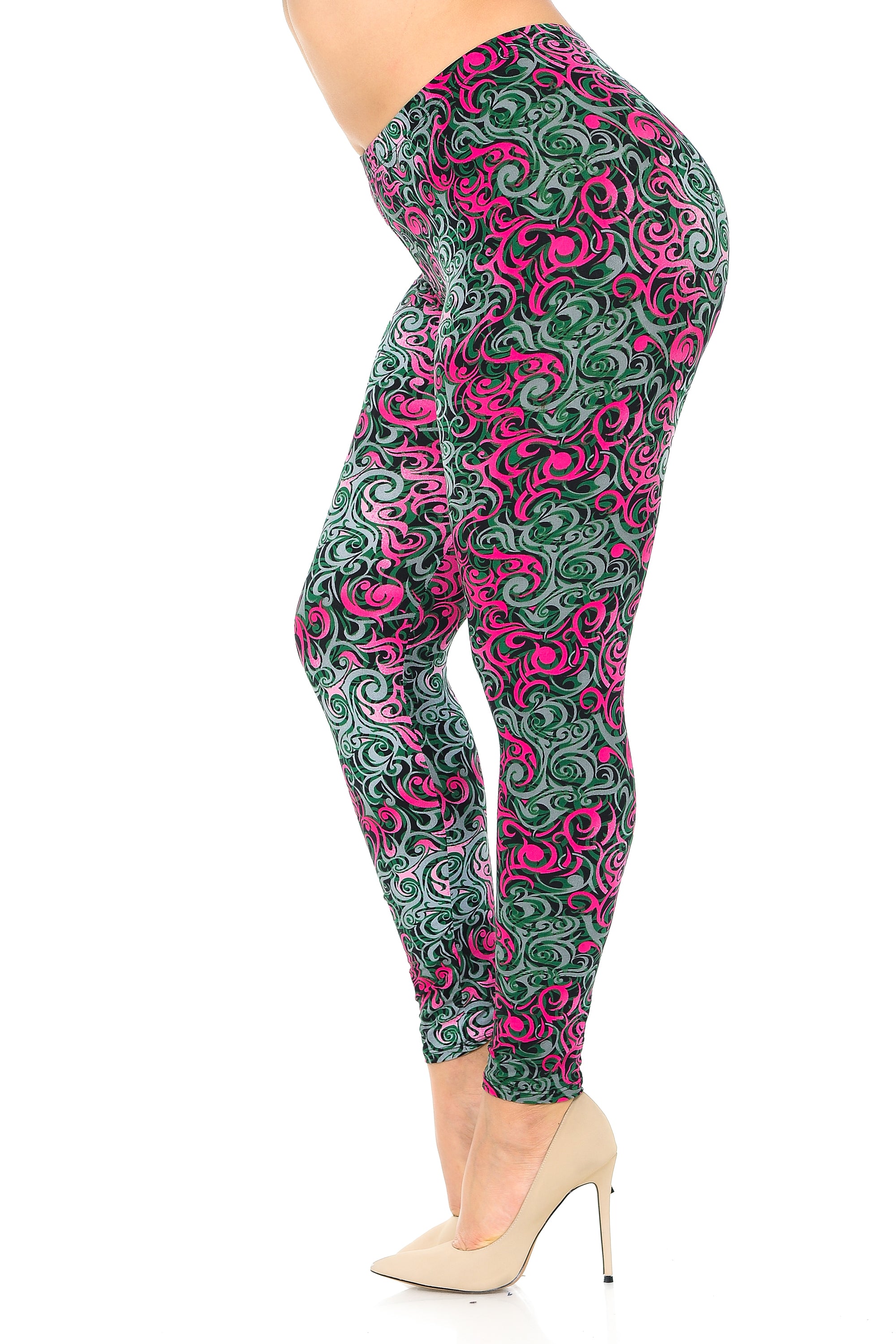 Buttery Soft Fuchsia Tangled Swirl Plus Size Leggings (One Size Plus,Fuchsia)