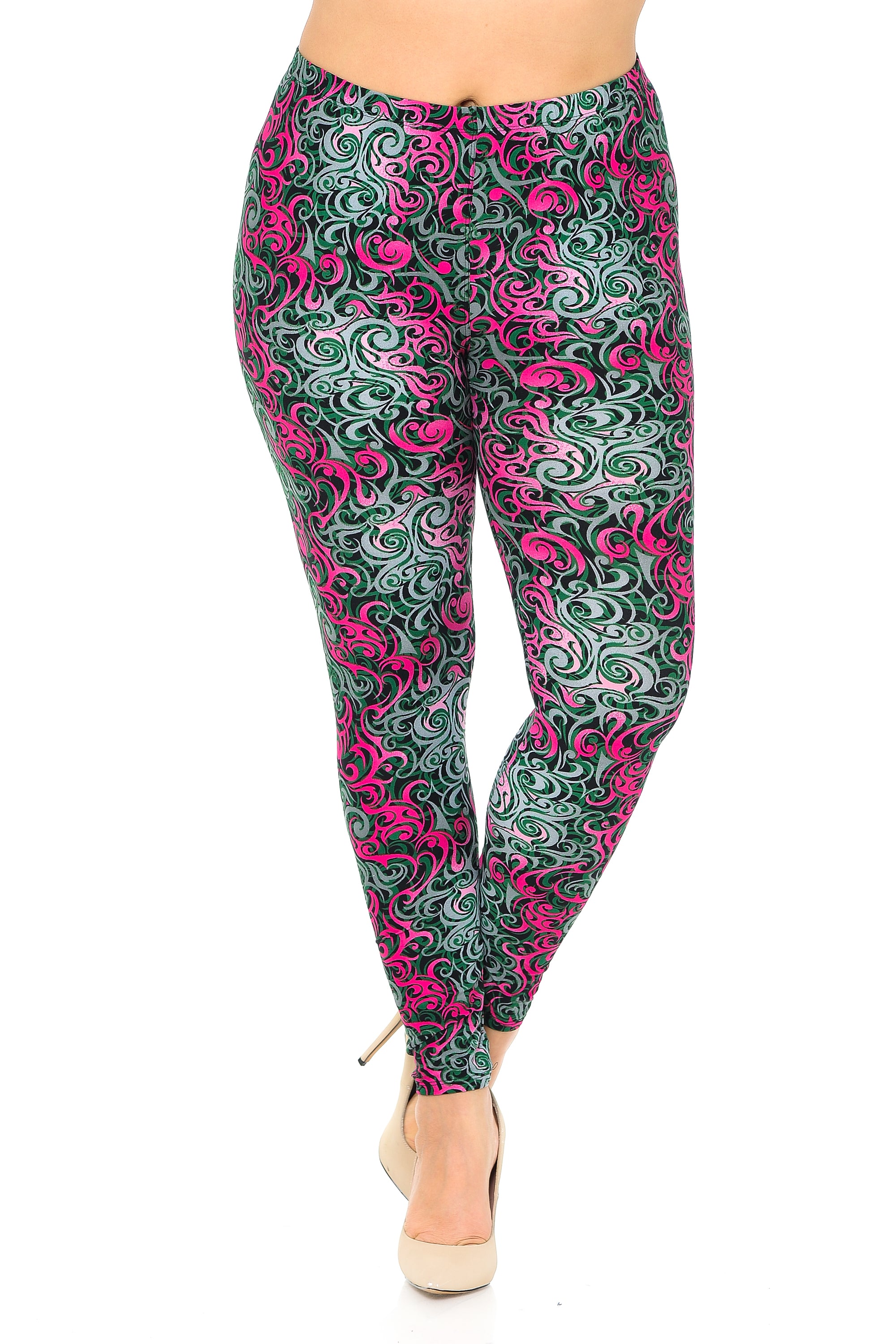 Buttery Soft Fuchsia Tangled Swirl Plus Size Leggings (One Size Plus,Fuchsia)