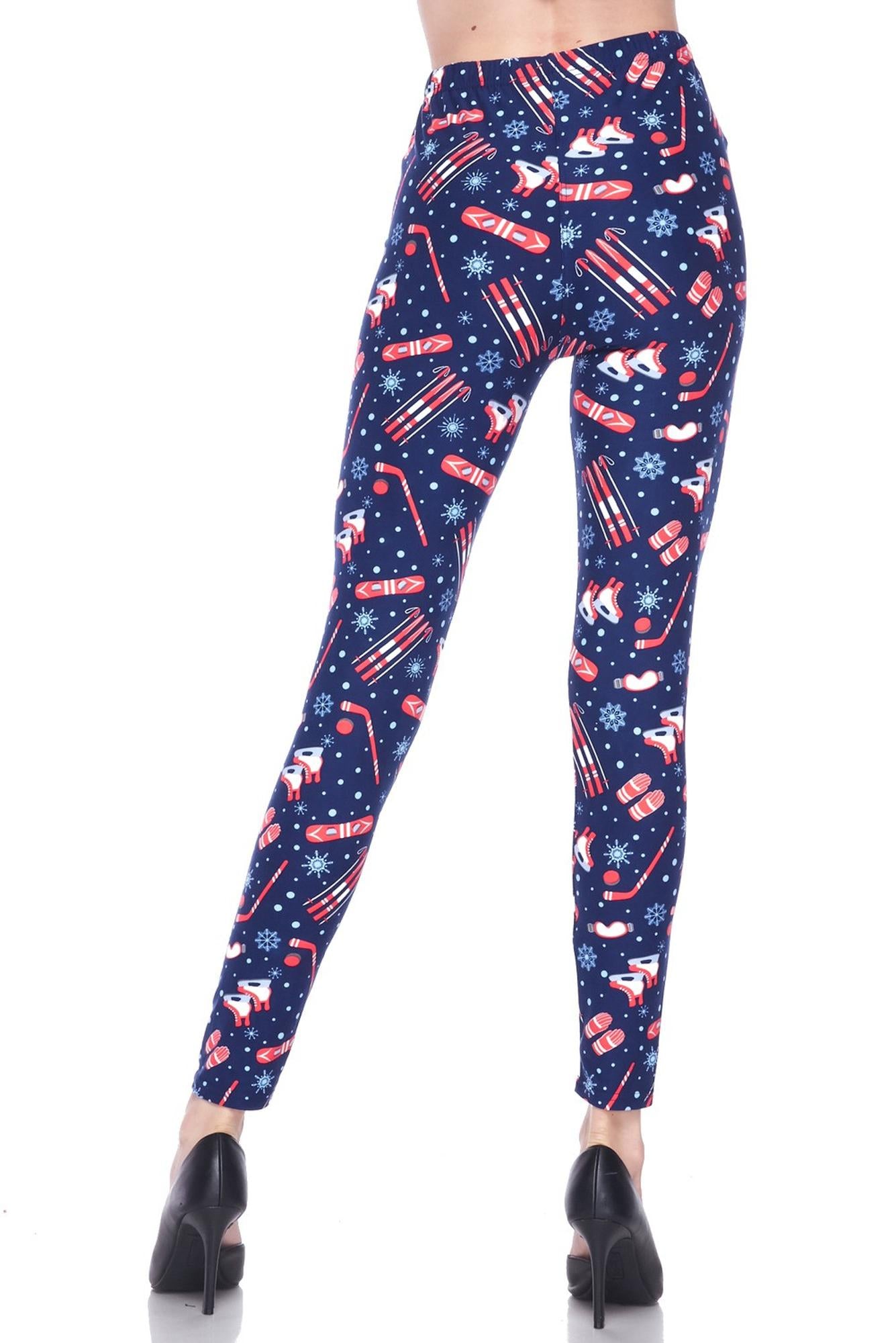 Buttery Soft Winter Sports and Snowflakes Plus Size Leggings (One Size Plus,Navy)