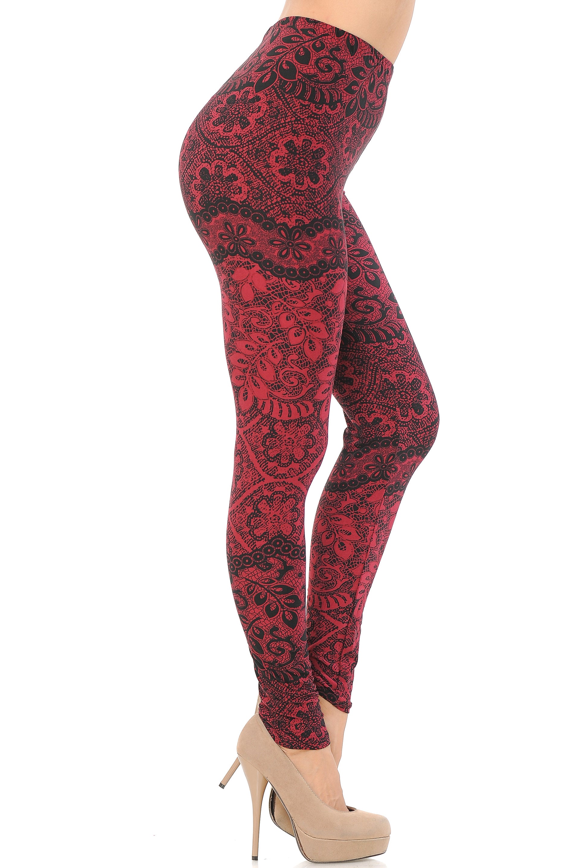 Buttery Soft Rouge Leaf Plus Size Leggings (One Size Plus,Red)