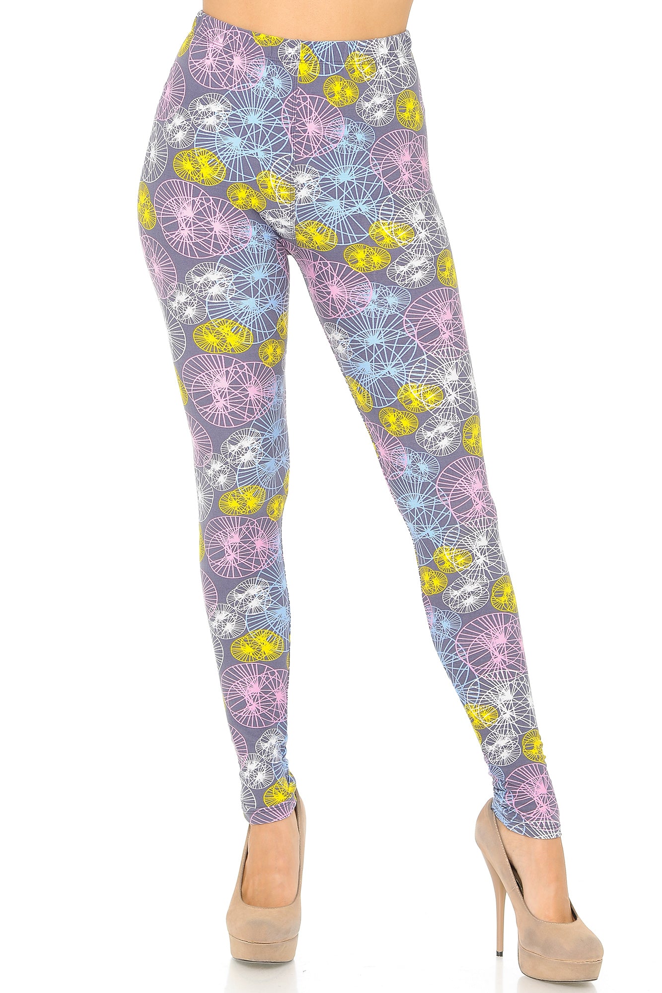 Buttery Soft Geometric Spindles Plus Size Leggings (One Size Plus,Multi Color Pastel)