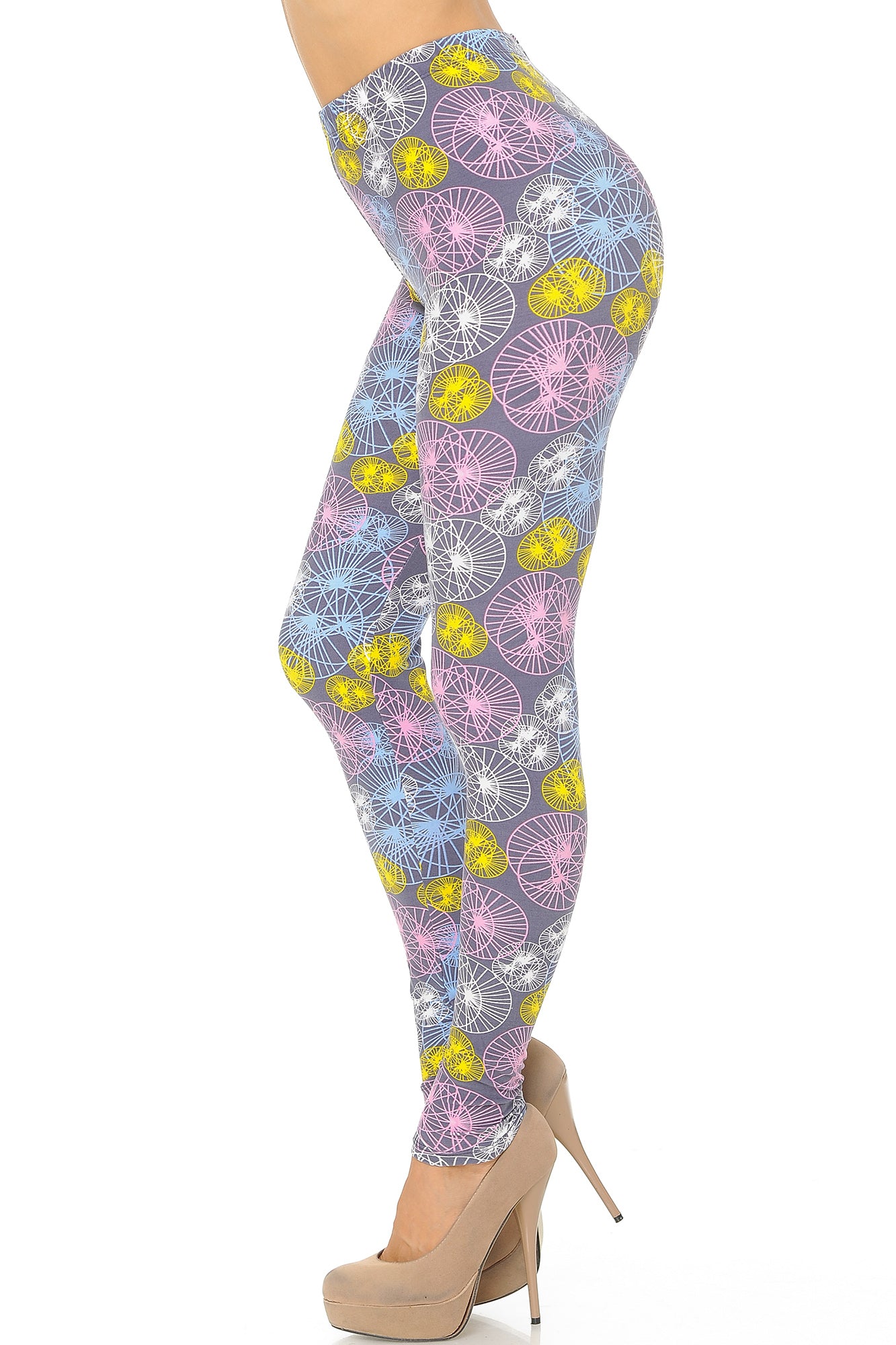 Buttery Soft Geometric Spindles Plus Size Leggings (One Size Plus,Multi Color Pastel)