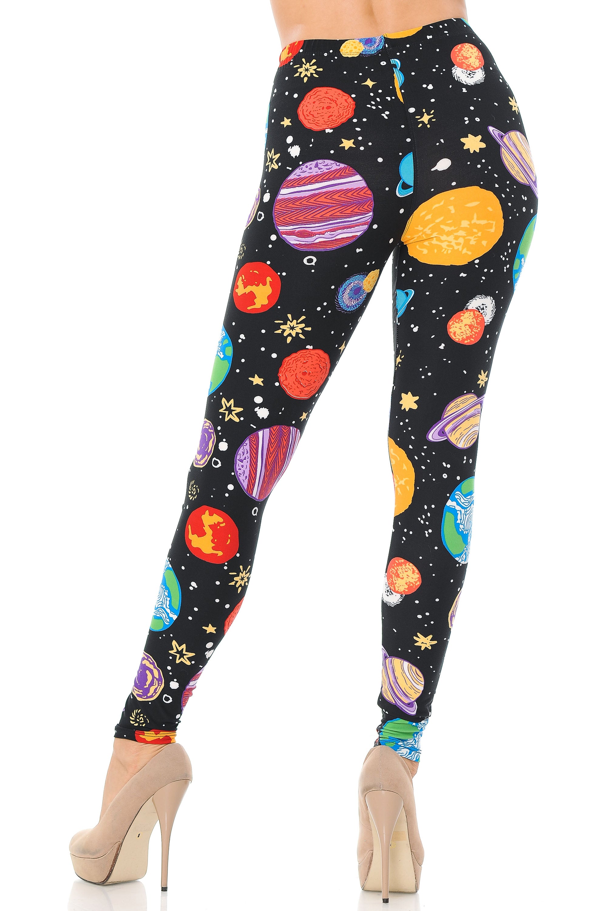 Buttery Soft Planets in Space Plus Size Leggings (One Size Plus,Black)