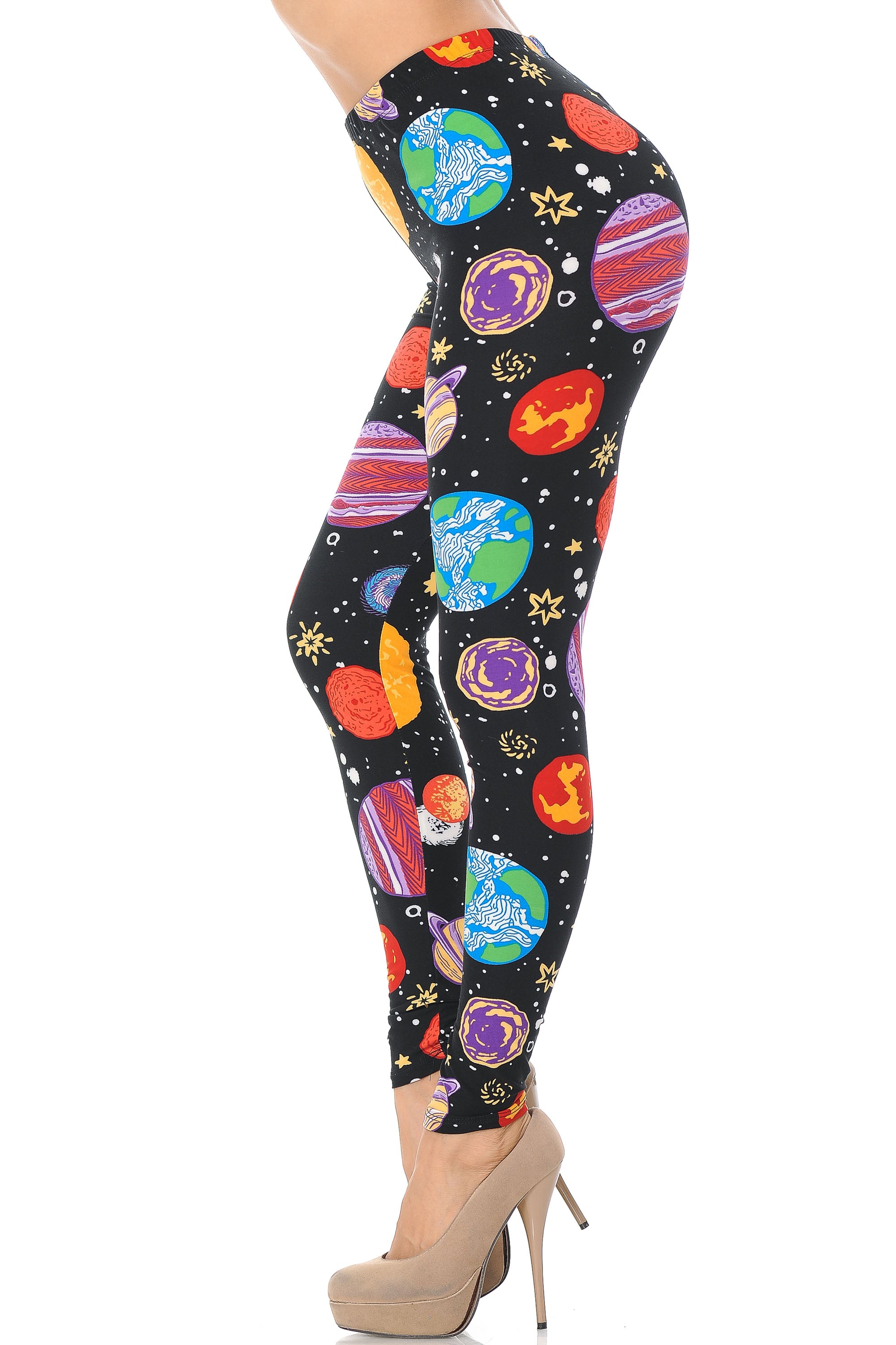 Buttery Soft Planets in Space Plus Size Leggings (One Size Plus,Black)