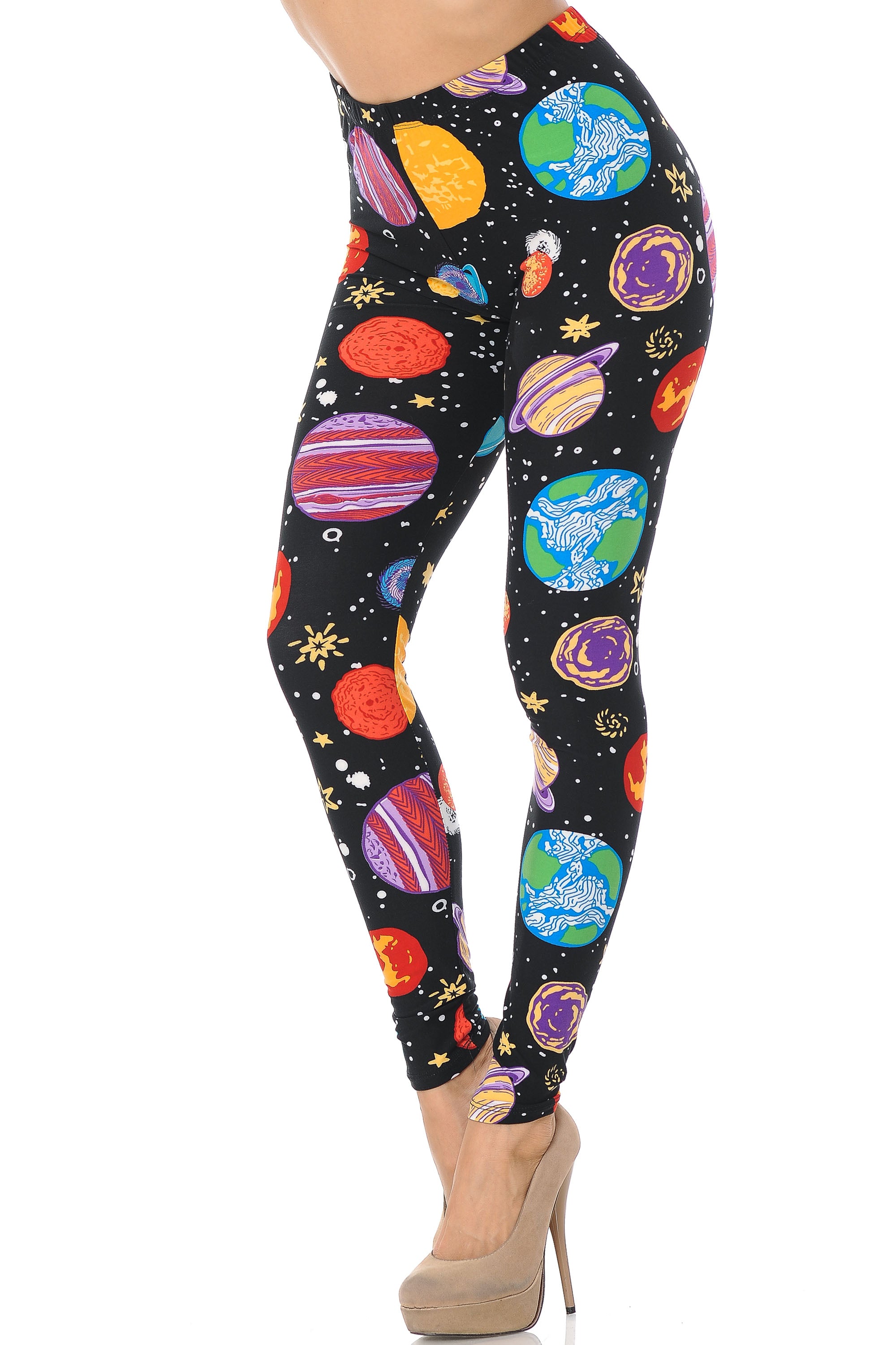 Buttery Soft Planets in Space Plus Size Leggings (One Size Plus,Black)