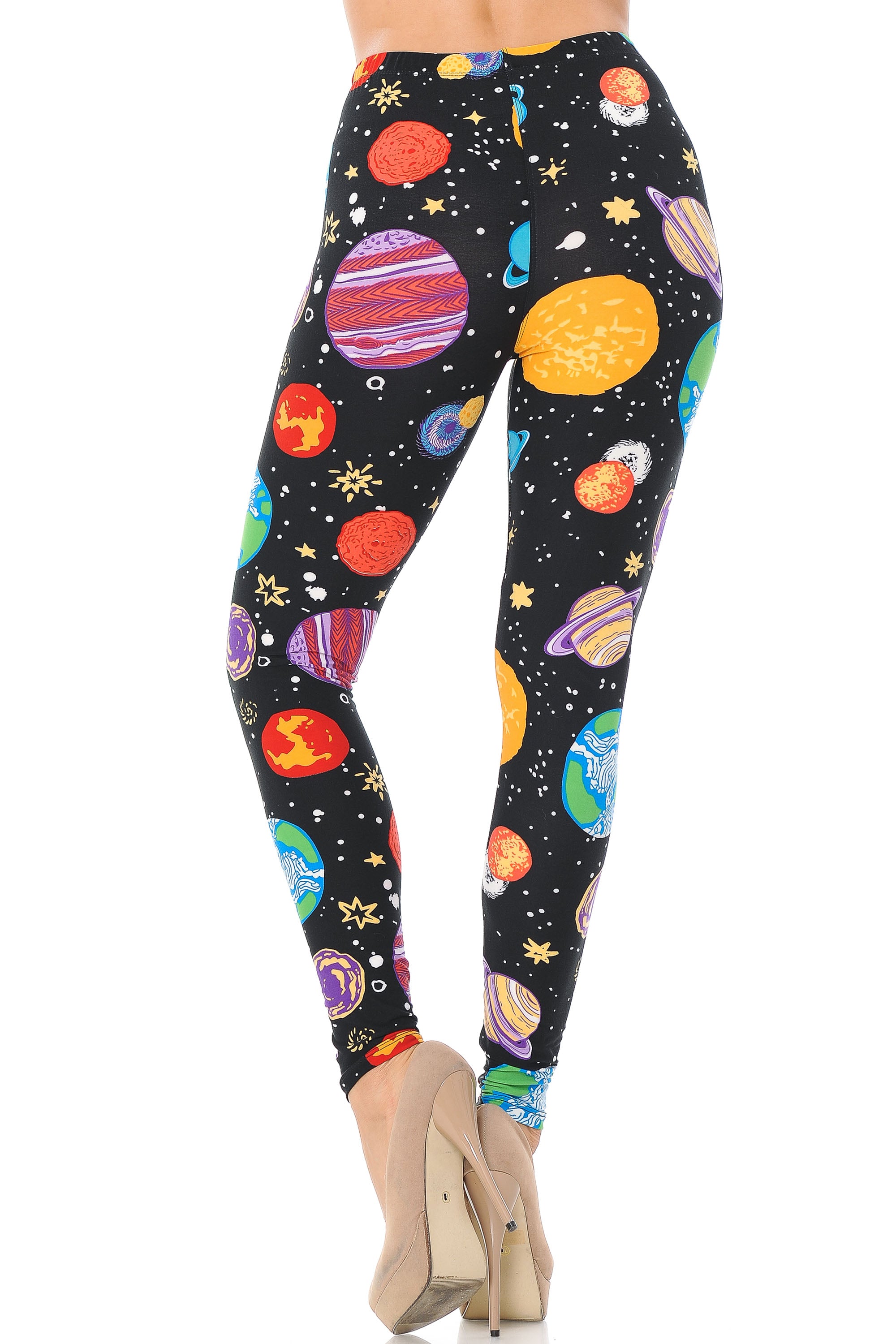 Buttery Soft Planets in Space Plus Size Leggings (One Size Plus,Black)