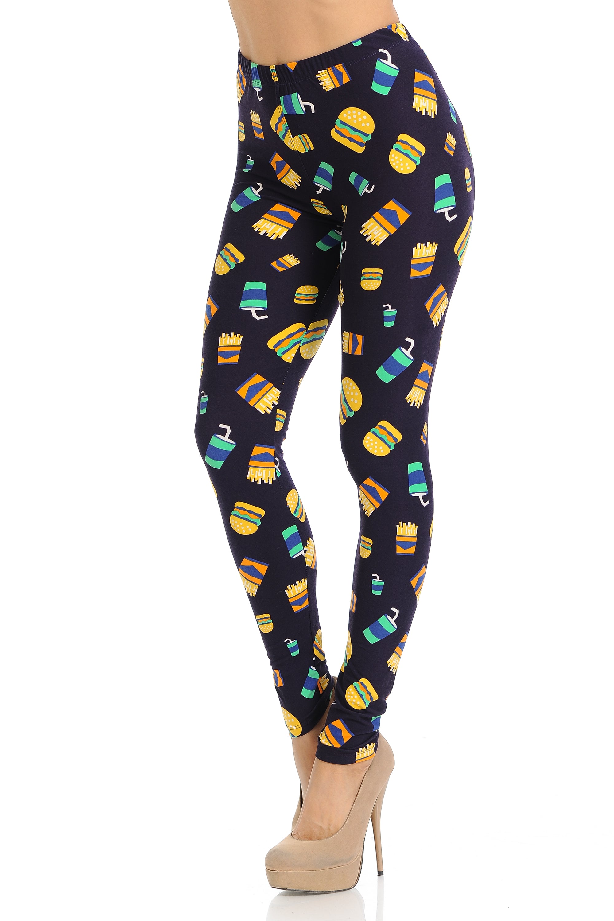 Buttery Soft Fast Food Plus Size Leggings (One Size Plus,Black)