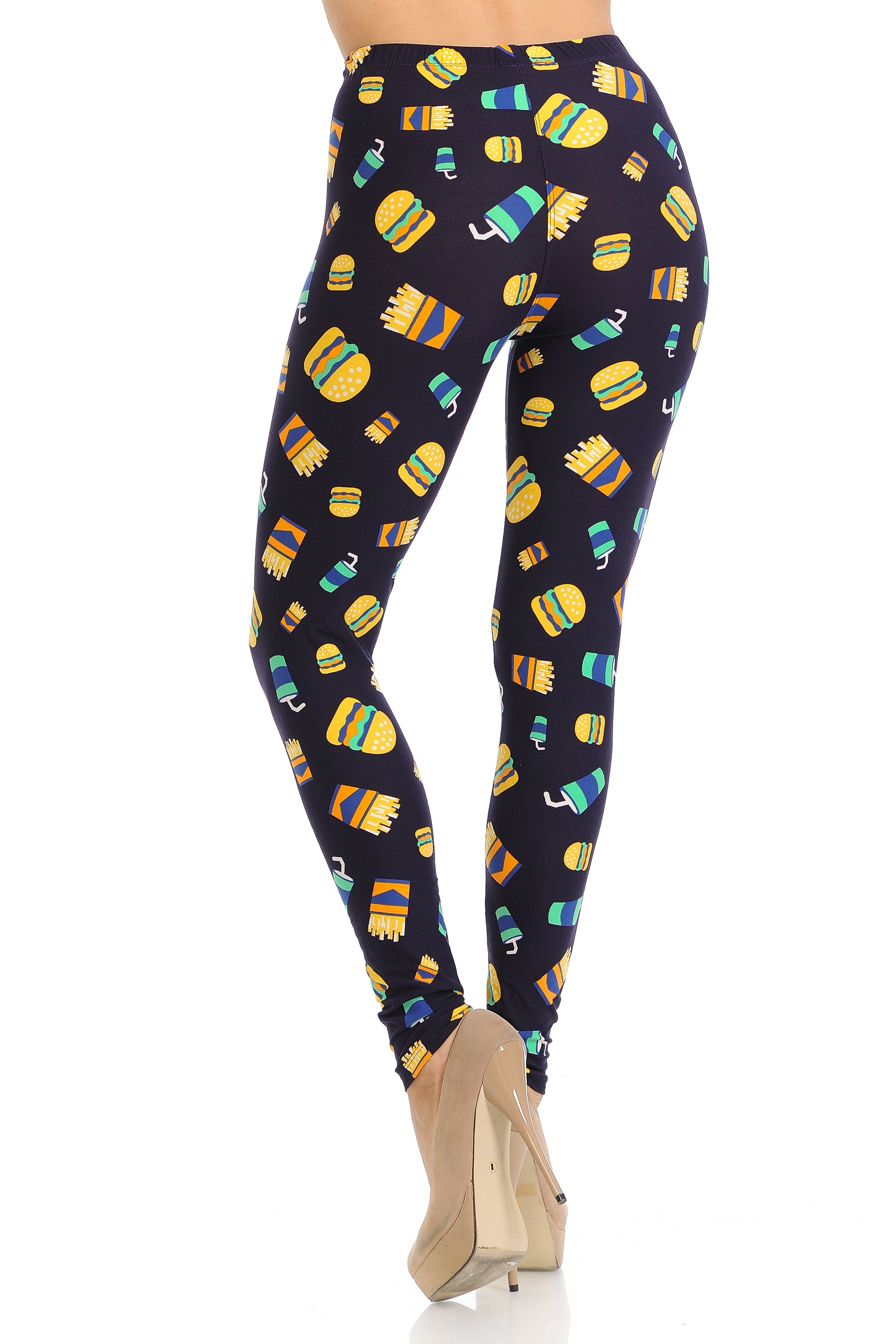 Buttery Soft Fast Food Plus Size Leggings (One Size Plus,Black)