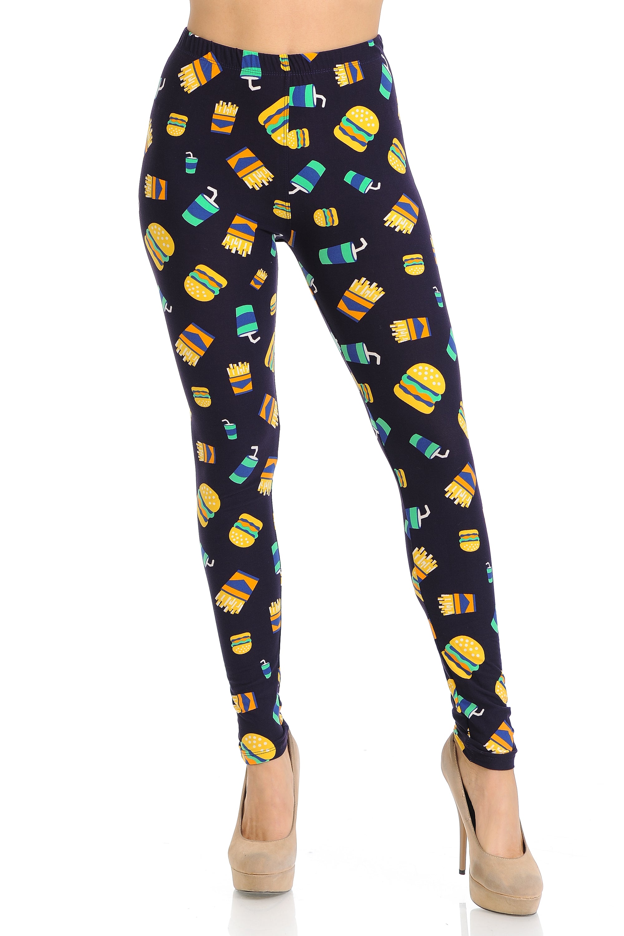 Buttery Soft Fast Food Plus Size Leggings (One Size Plus,Black)
