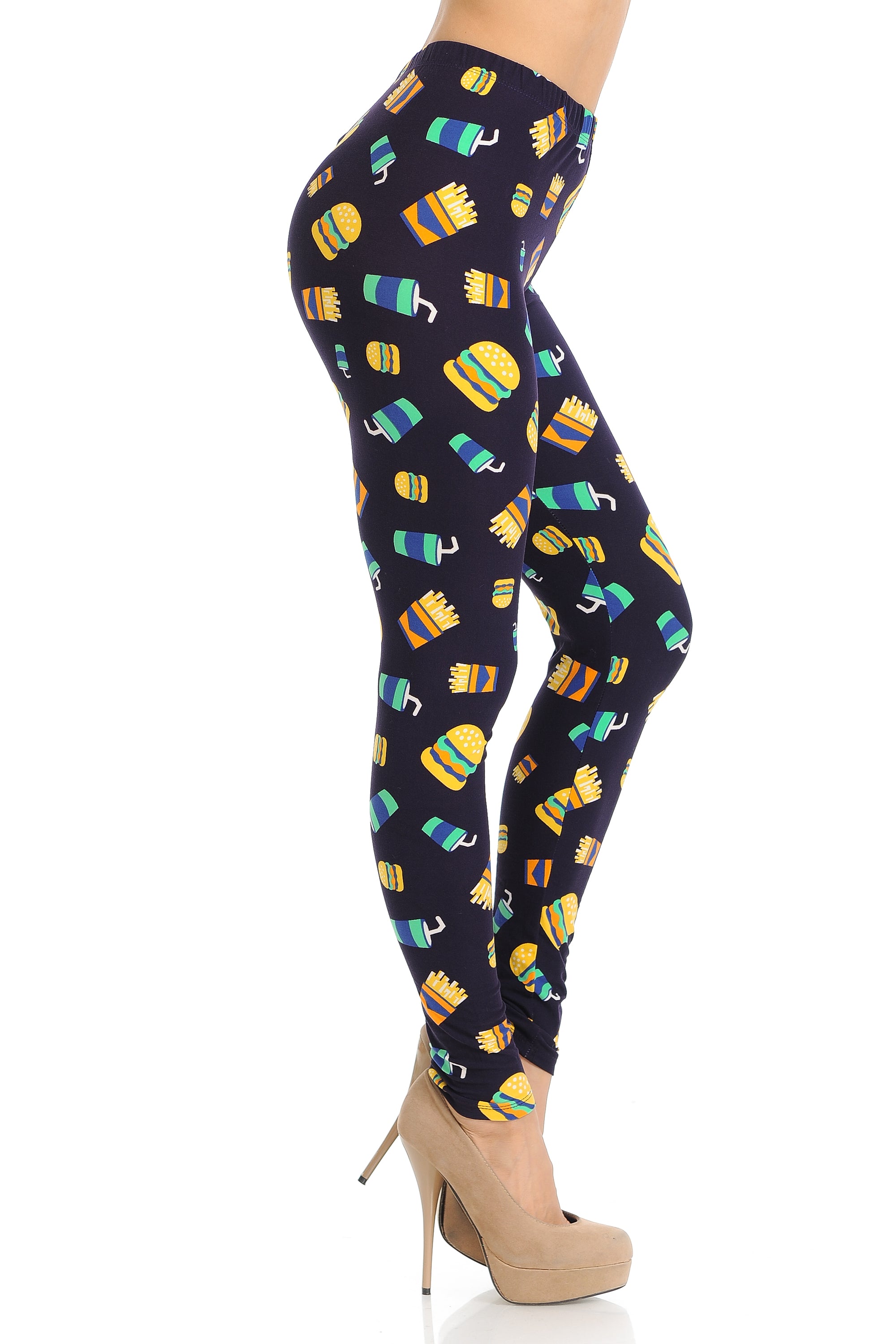 Buttery Soft Fast Food Plus Size Leggings (One Size Plus,Black)