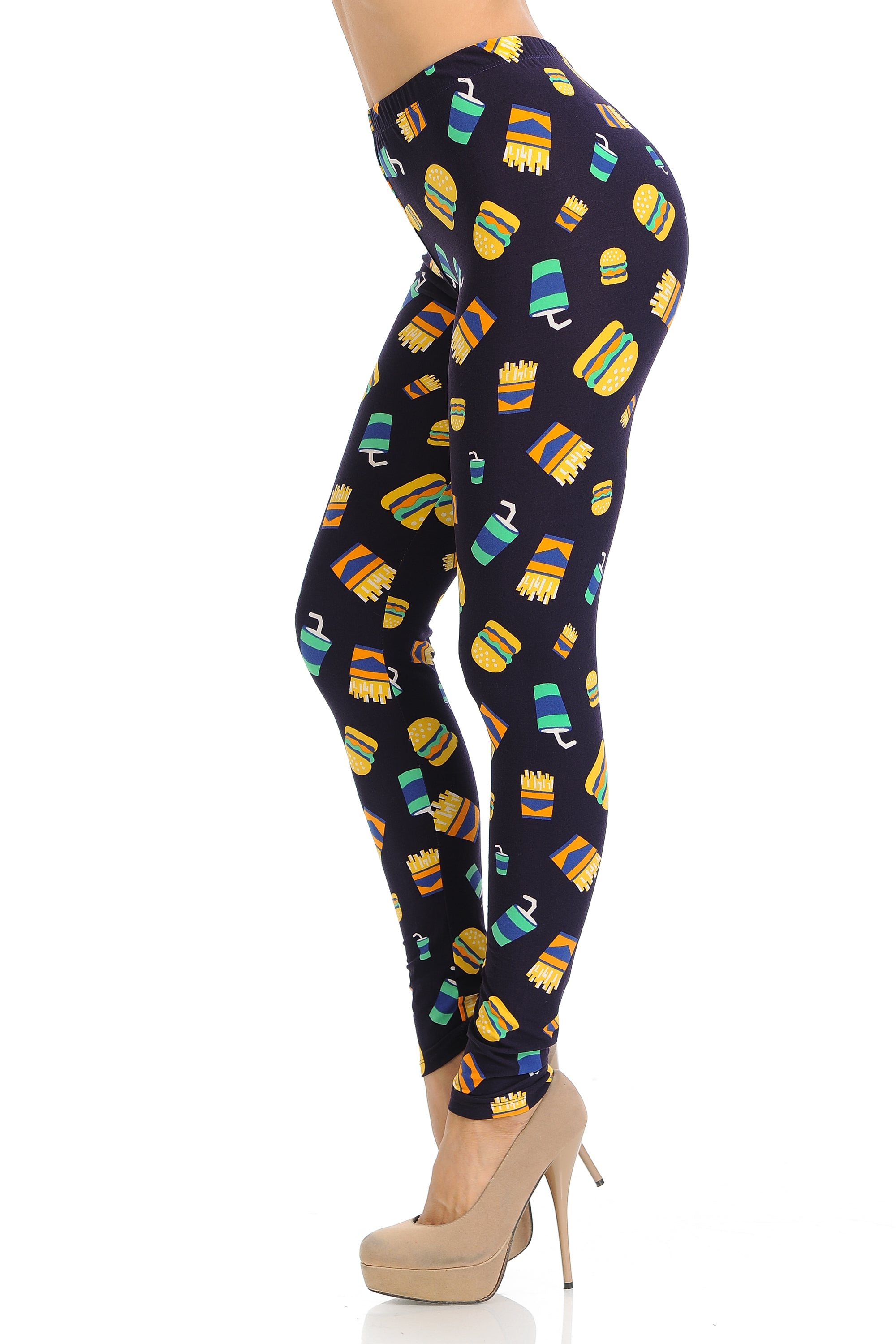 Buttery Soft Fast Food Plus Size Leggings (One Size Plus,Black)
