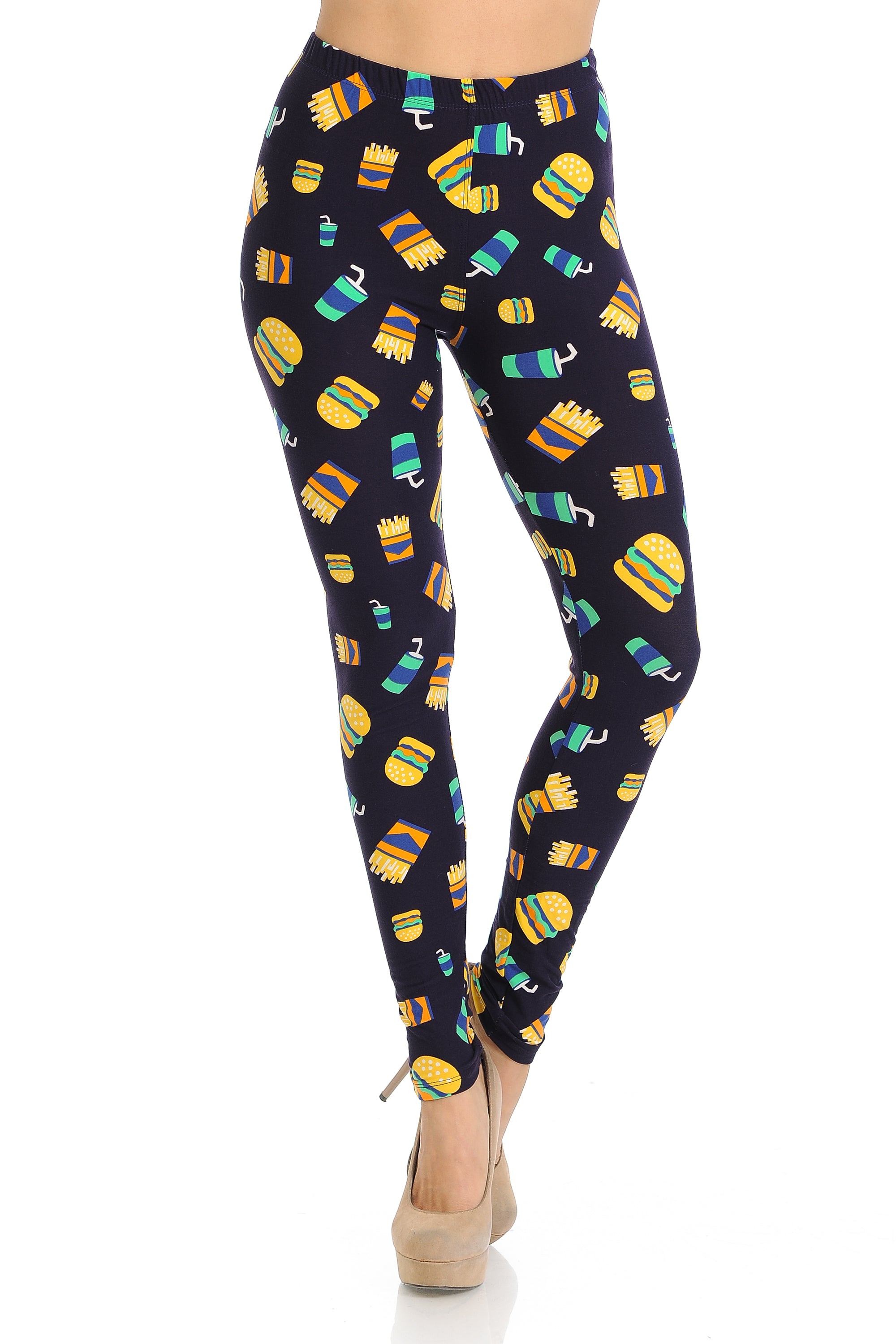 Buttery Soft Fast Food Plus Size Leggings (One Size Plus,Black)