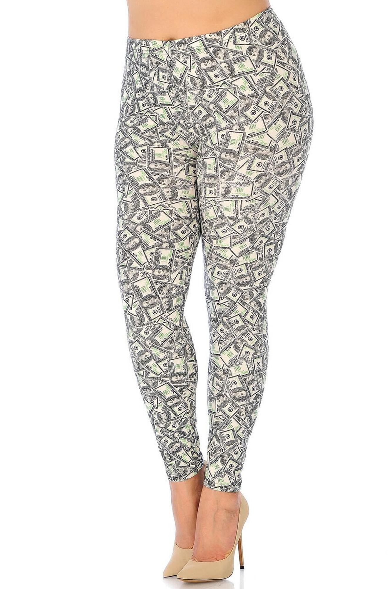 Buttery Soft Money Plus Size Leggings (One Size Plus,Ivory)