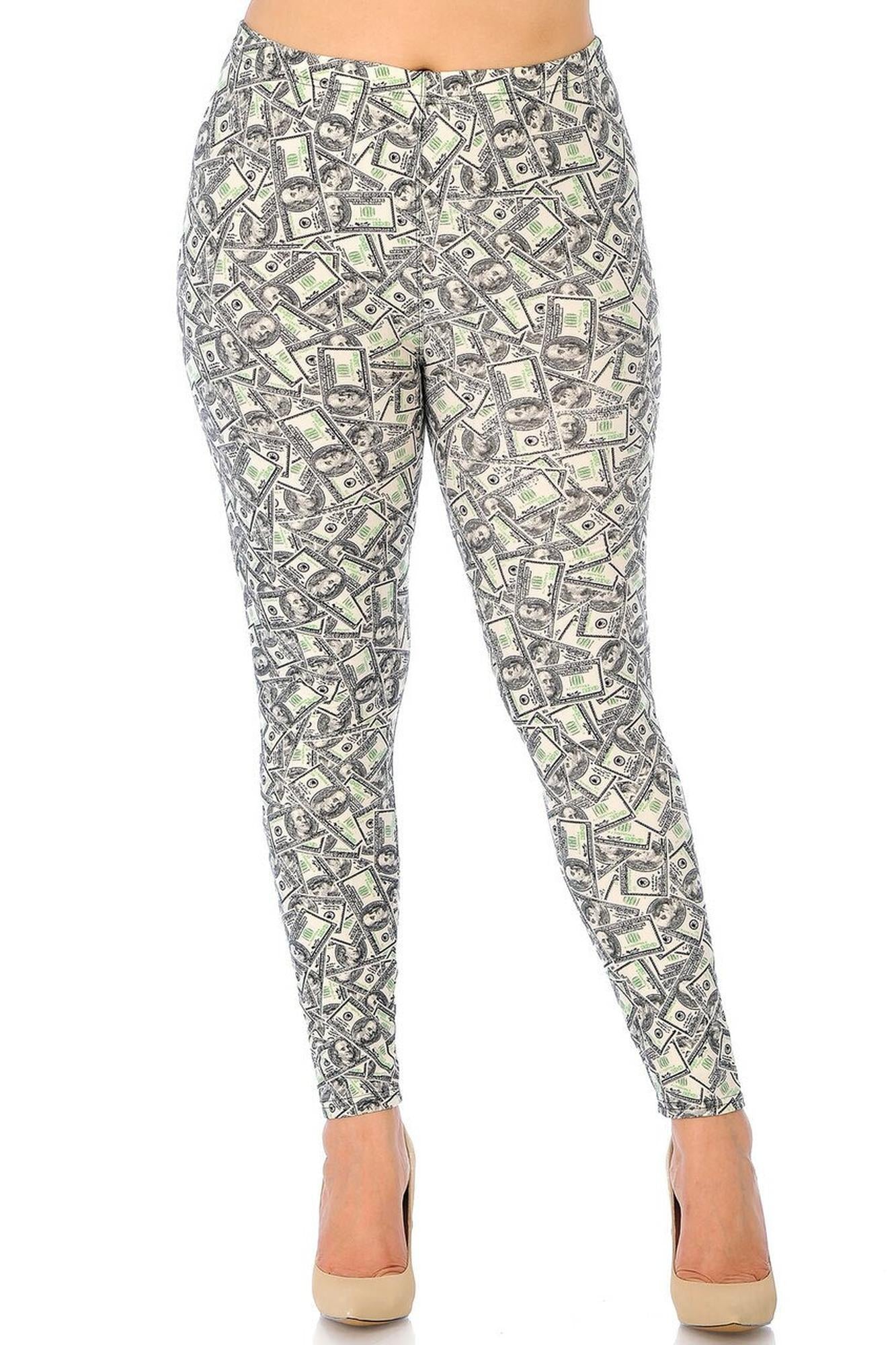 Buttery Soft Money Plus Size Leggings (One Size Plus,Ivory)