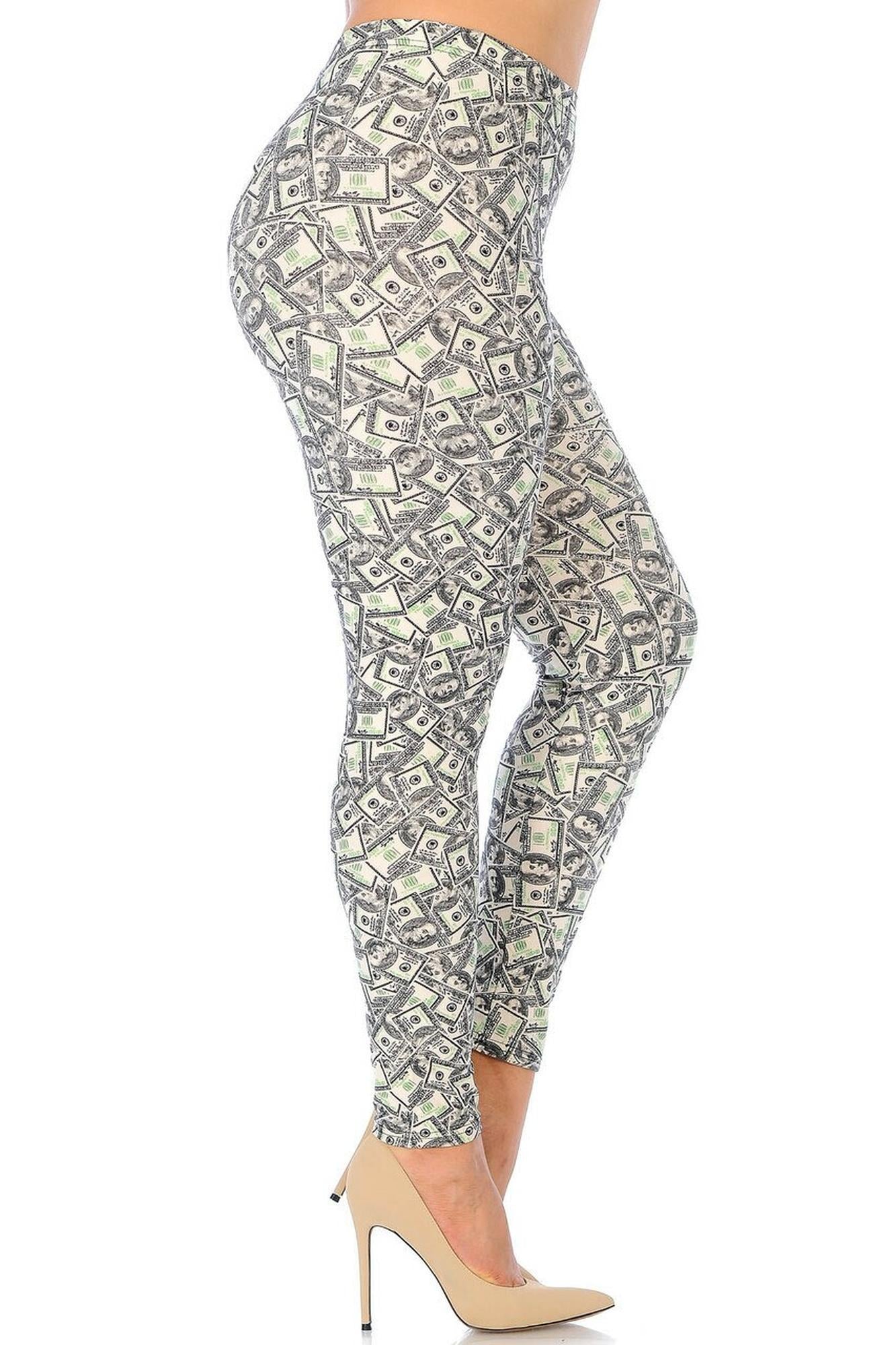 Buttery Soft Money Plus Size Leggings (One Size Plus,Ivory)