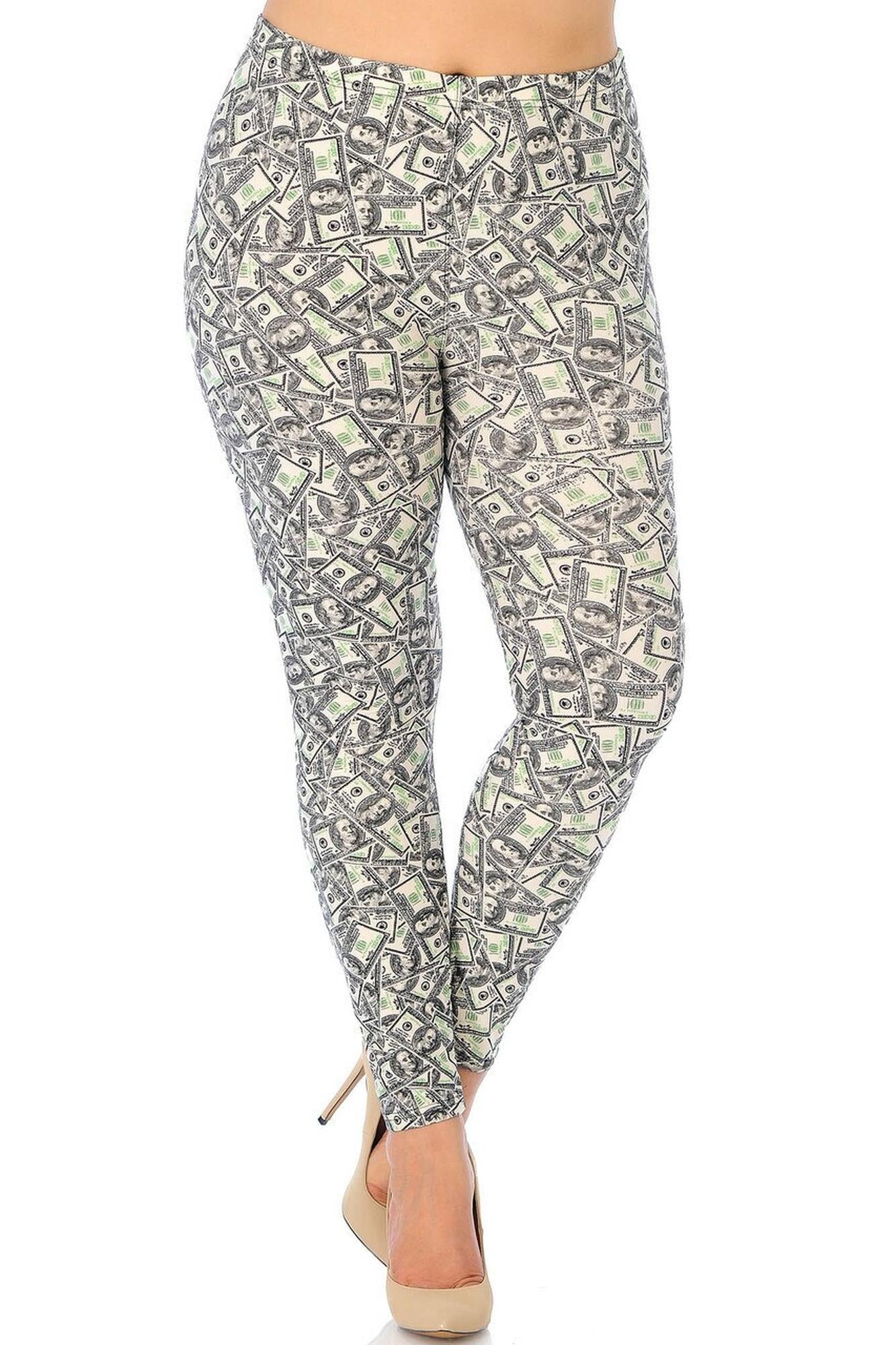 Buttery Soft Money Plus Size Leggings (One Size Plus,Ivory)