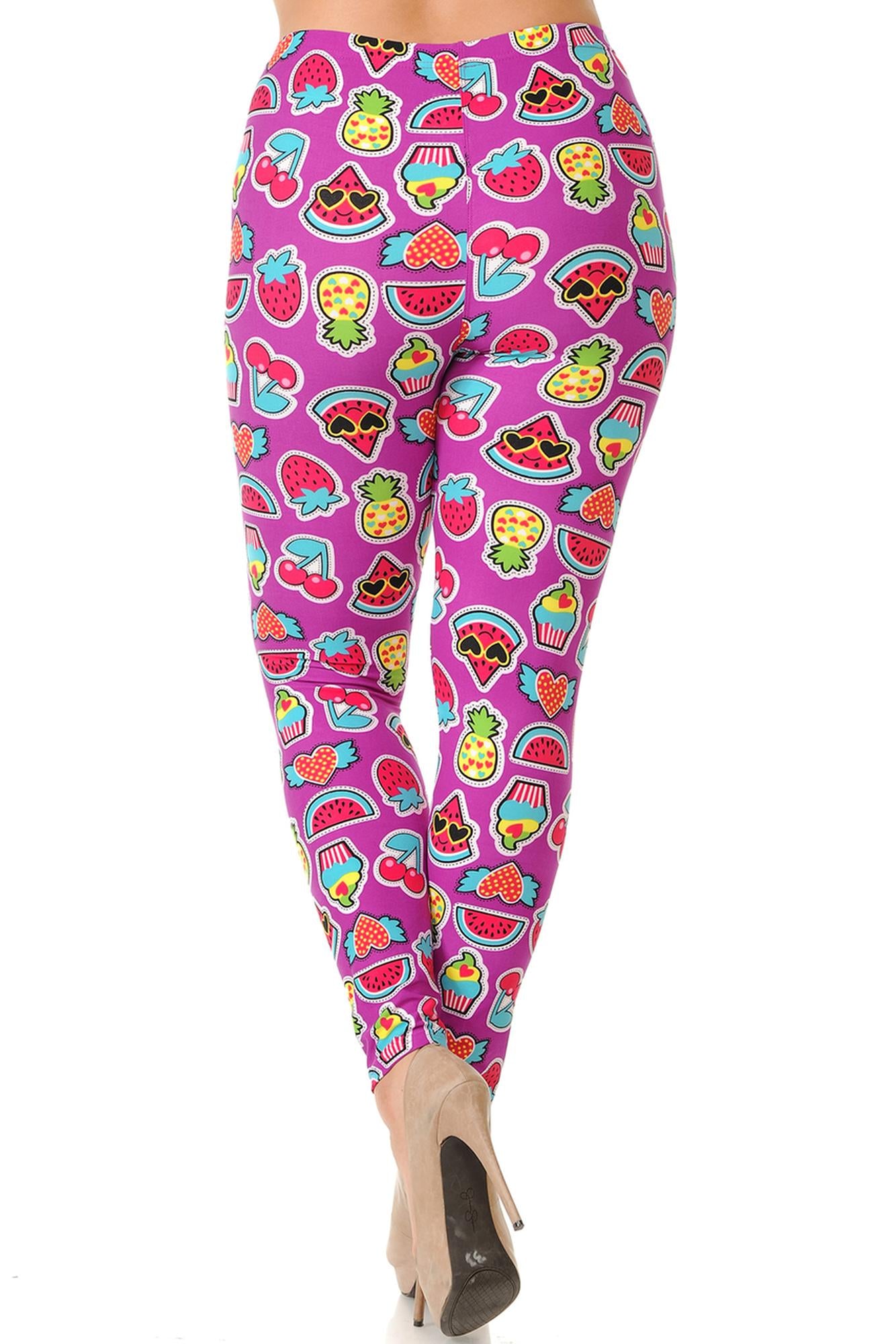 Buttery Soft Cartoon Fruit Plus Size Leggings (One Size Plus,Fuchsia)