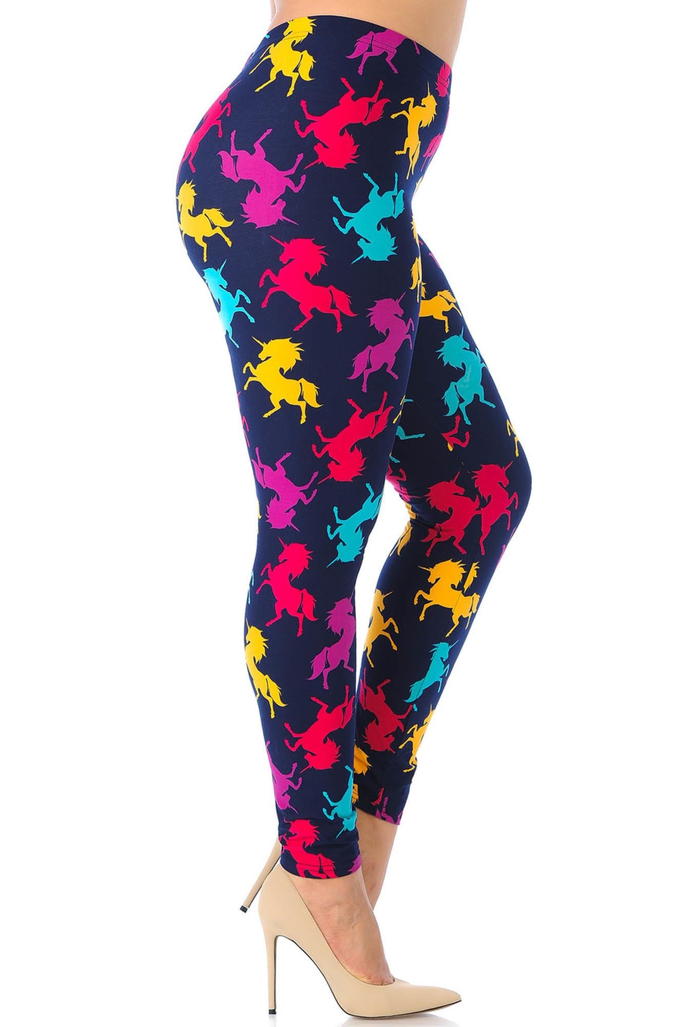 Buttery Soft Colorful Unicorns Plus Size Leggings (One Size Plus,Multi Color Bold)
