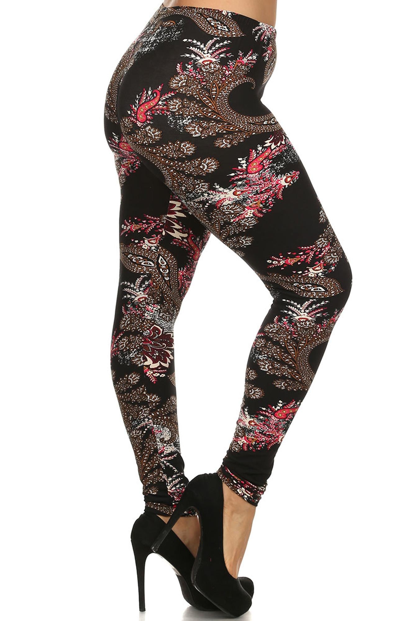 Buttery Soft Berry Plume Plus Size Leggings (One Size Plus,Black)