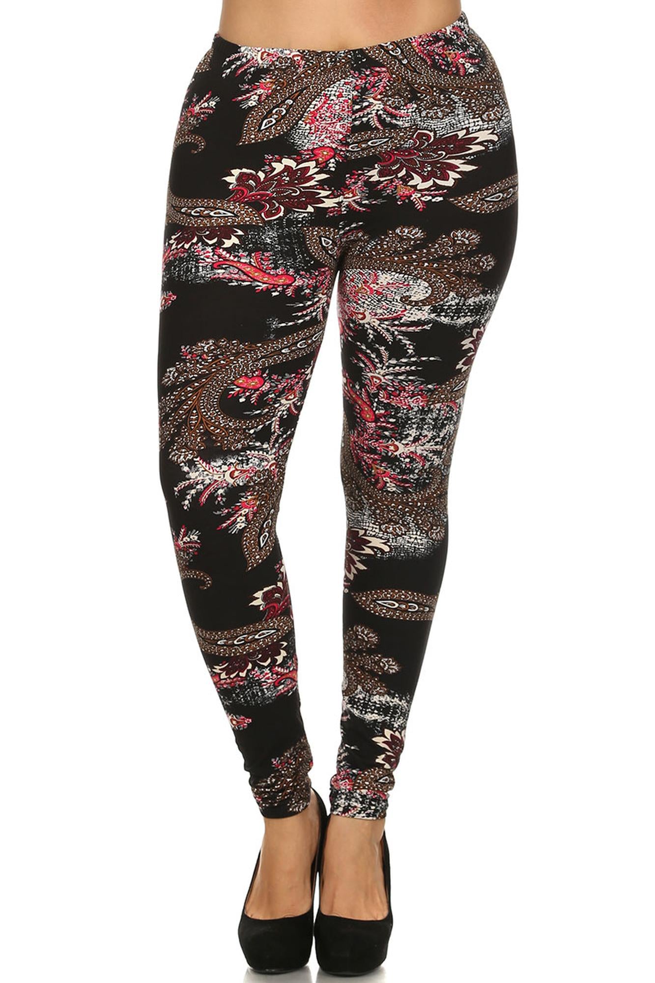 Buttery Soft Berry Plume Plus Size Leggings (One Size Plus,Black)