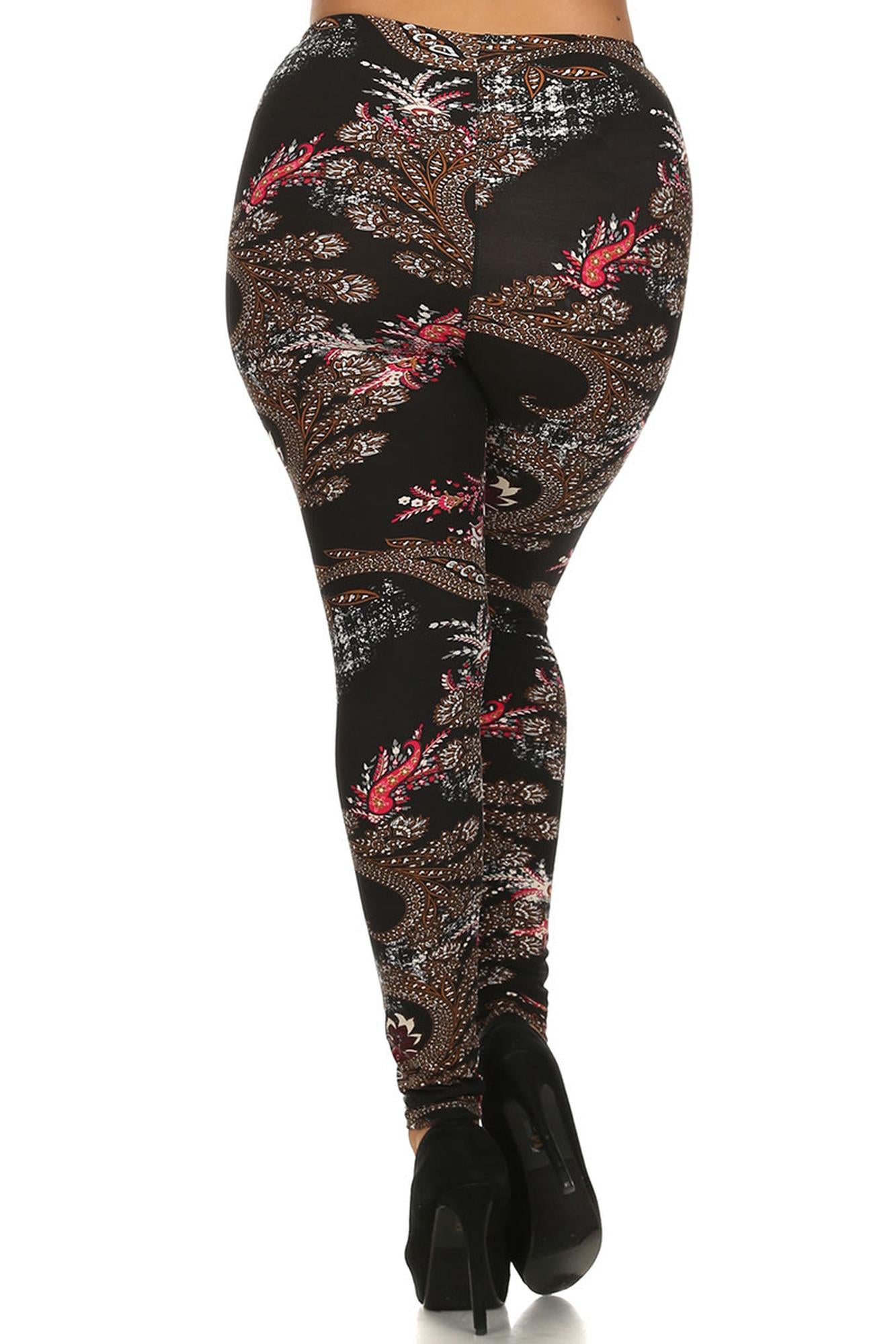 Buttery Soft Berry Plume Plus Size Leggings (One Size Plus,Black)