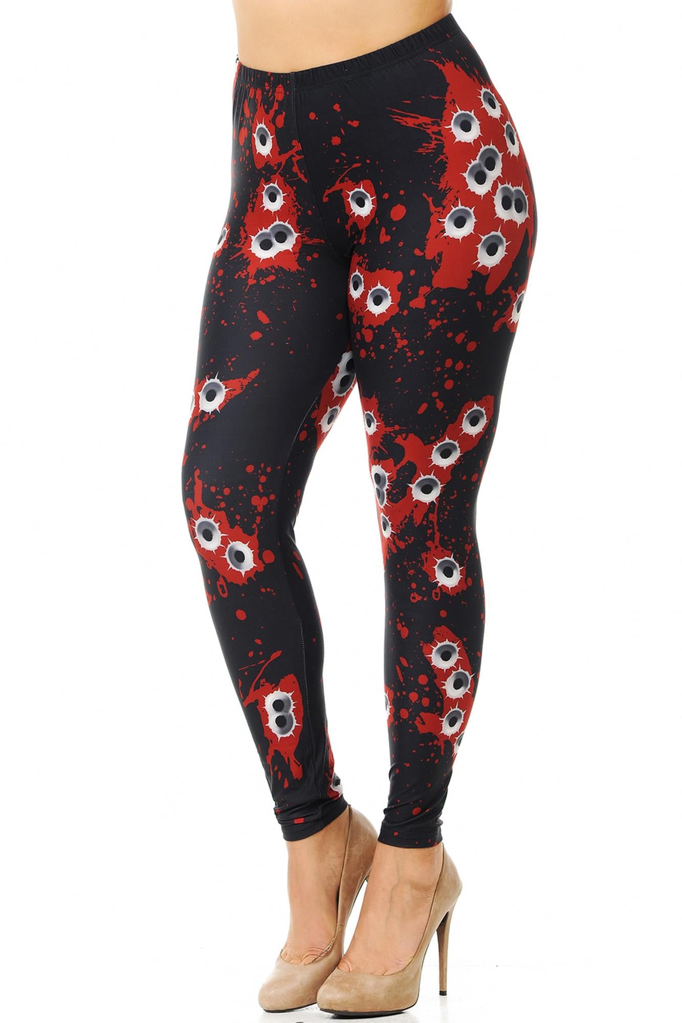 Creamy Soft Drive By Shooting Plus Size Leggings (One Size Plus,Red)