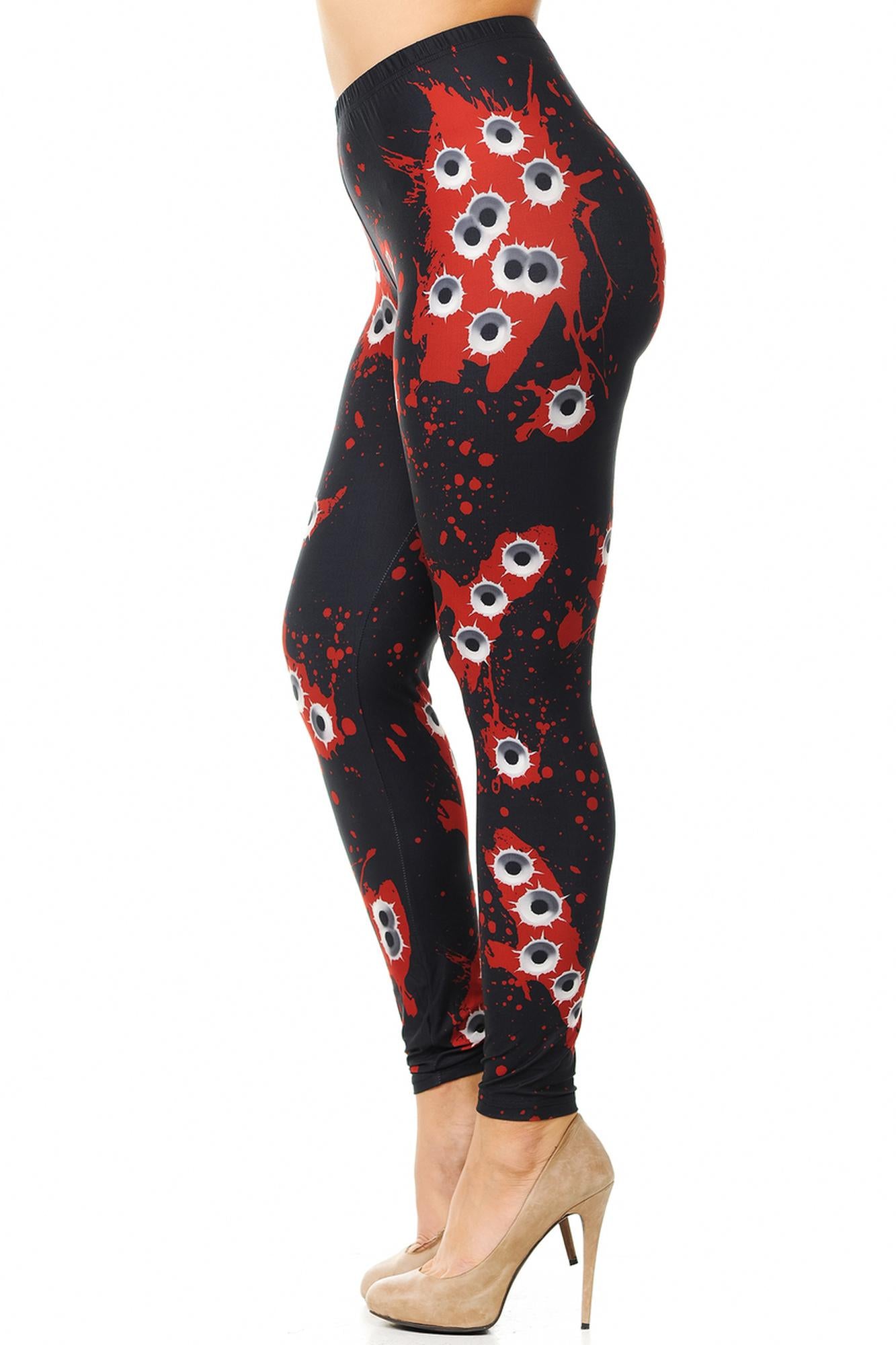 Creamy Soft Drive By Shooting Plus Size Leggings (One Size Plus,Red)