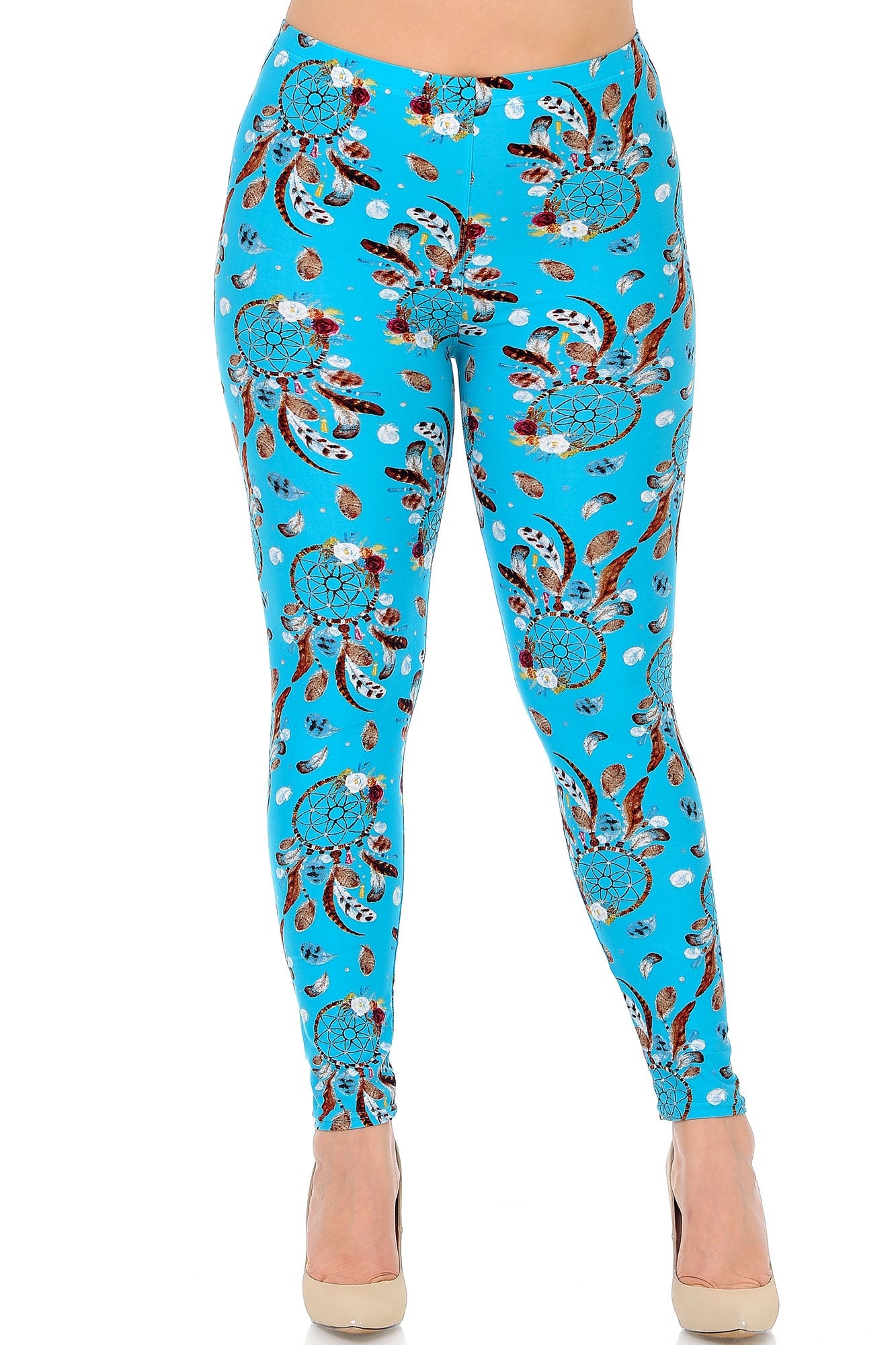 Buttery Soft Blue Sky Dreamcatcher Plus Size Leggings (One Size Plus,Blue)