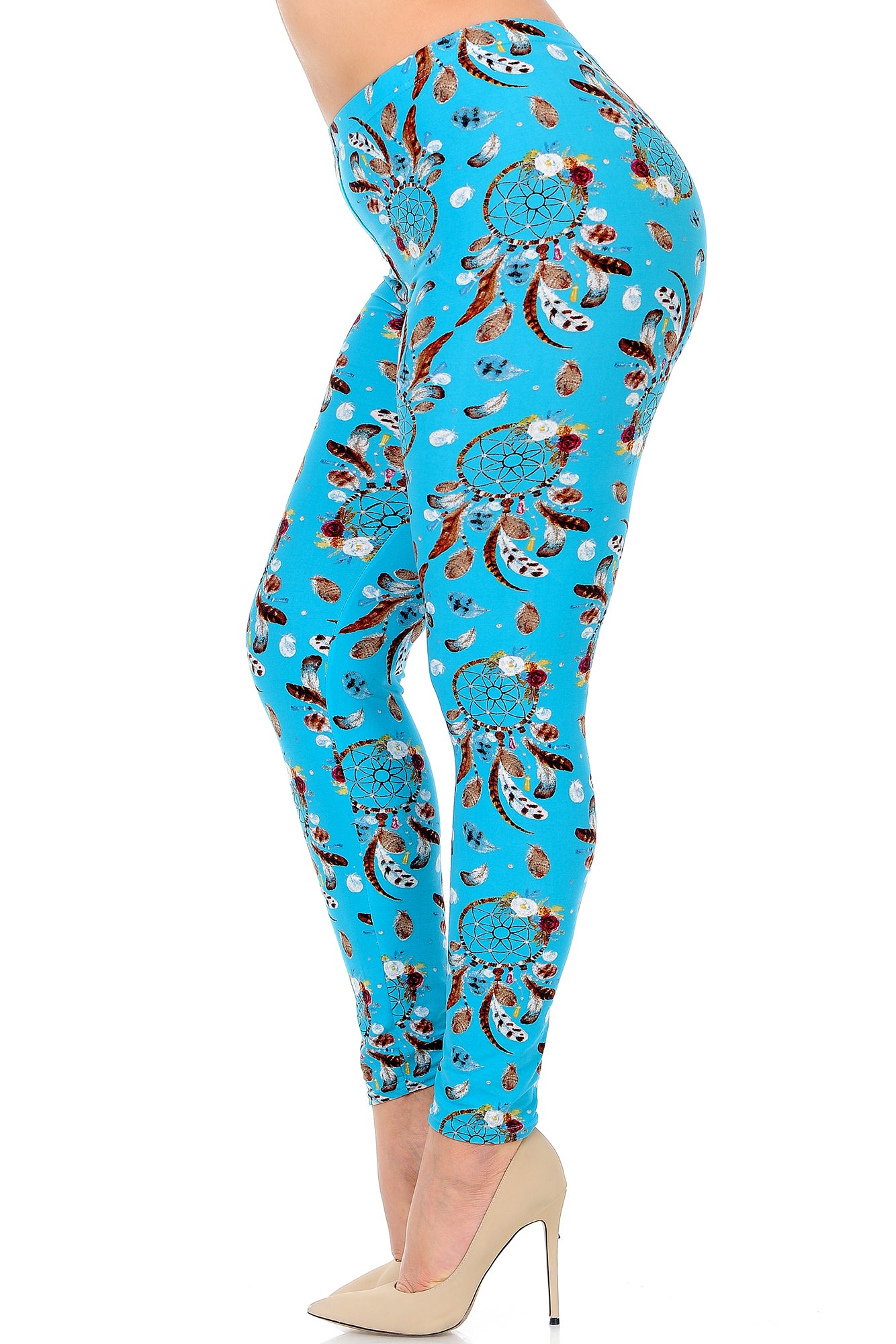 Buttery Soft Blue Sky Dreamcatcher Plus Size Leggings (One Size Plus,Blue)
