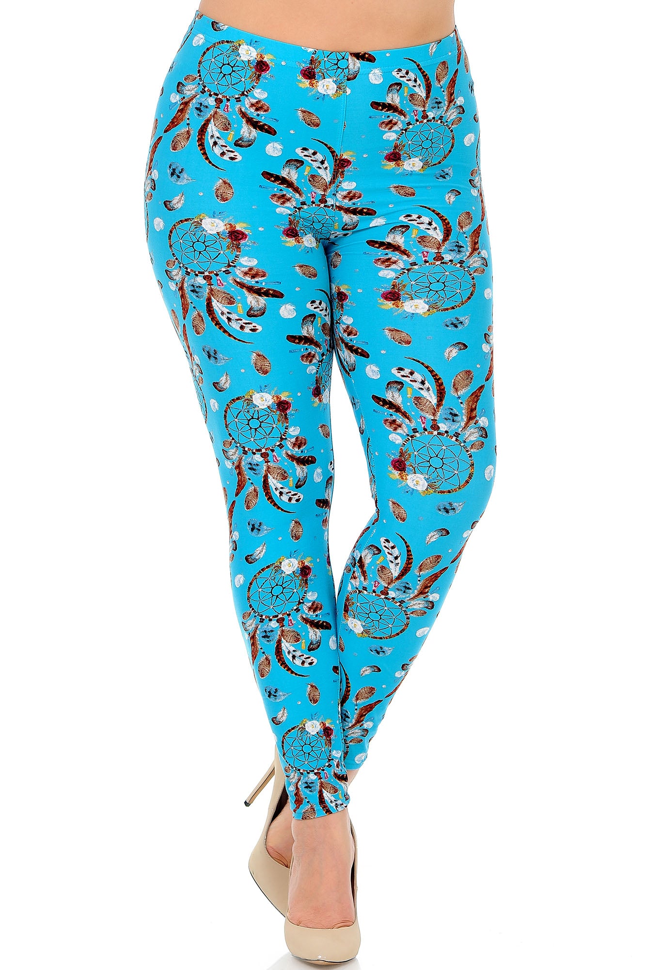 Buttery Soft Blue Sky Dreamcatcher Plus Size Leggings (One Size Plus,Blue)