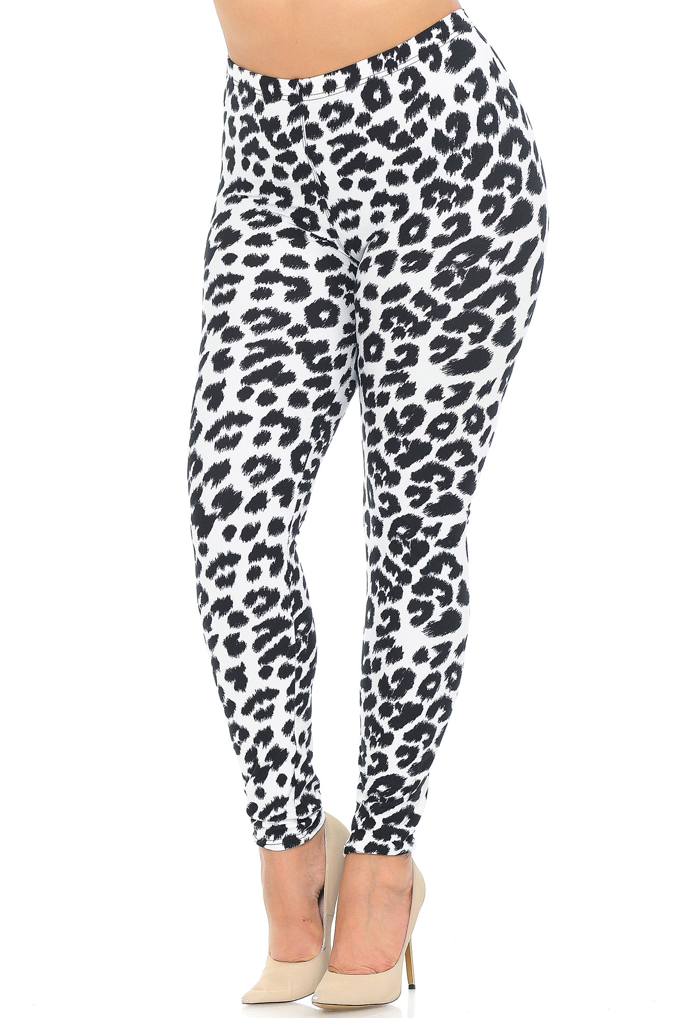Buttery Soft Ivory Spotted Leopard Plus Size Leggings (One Size Plus,White)